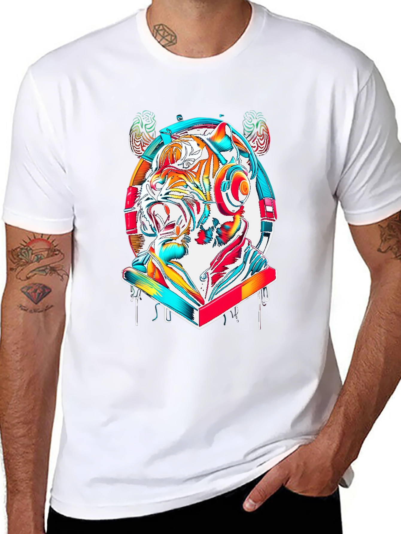 Vibrant Tiger DJ Graphic Tee - Stylish Cotton Blend