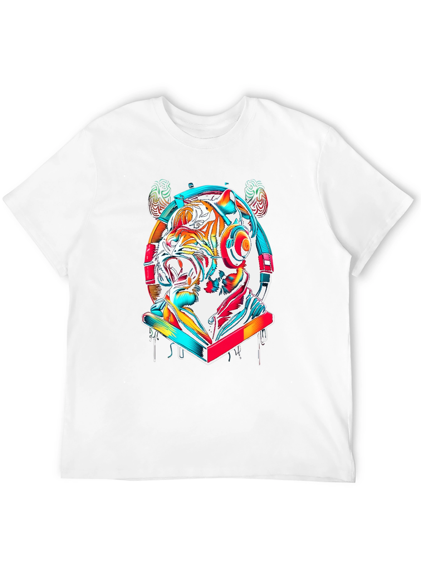 Vibrant Tiger DJ Graphic Tee - Stylish Cotton Blend