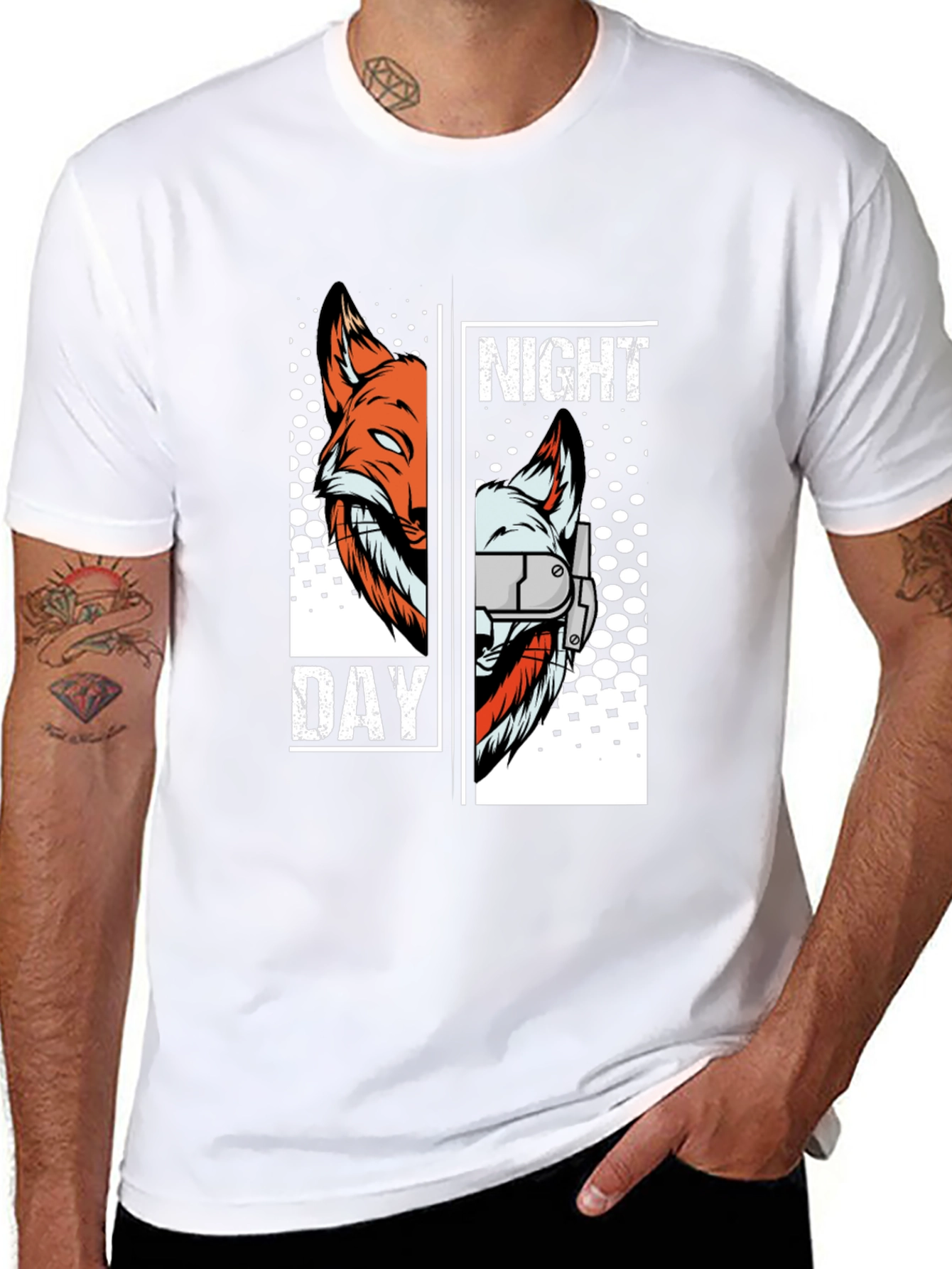 Night & Day Fox Graphic T-Shirt - Unique Design