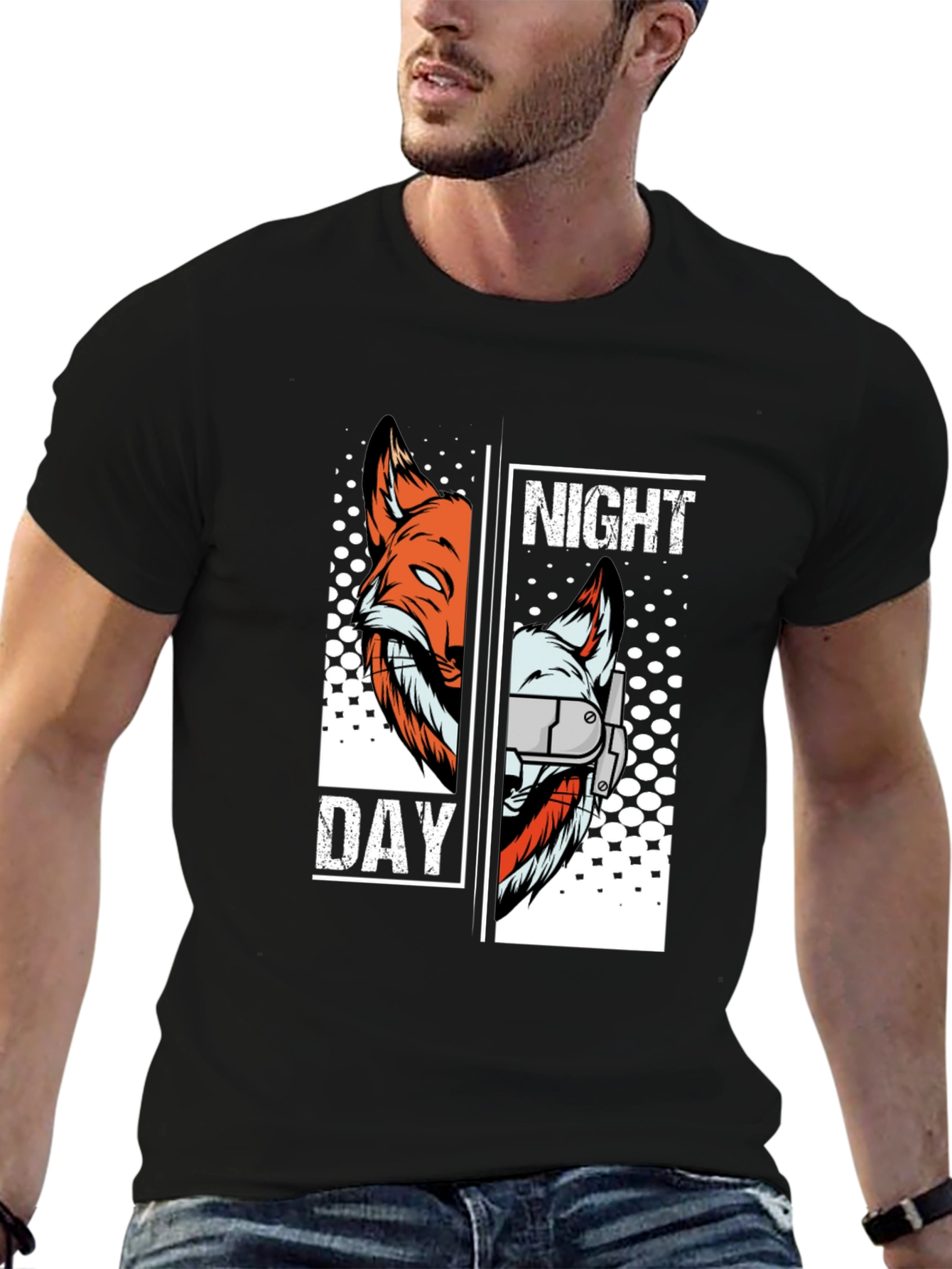 Night & Day Fox Graphic T-Shirt - Unique Design
