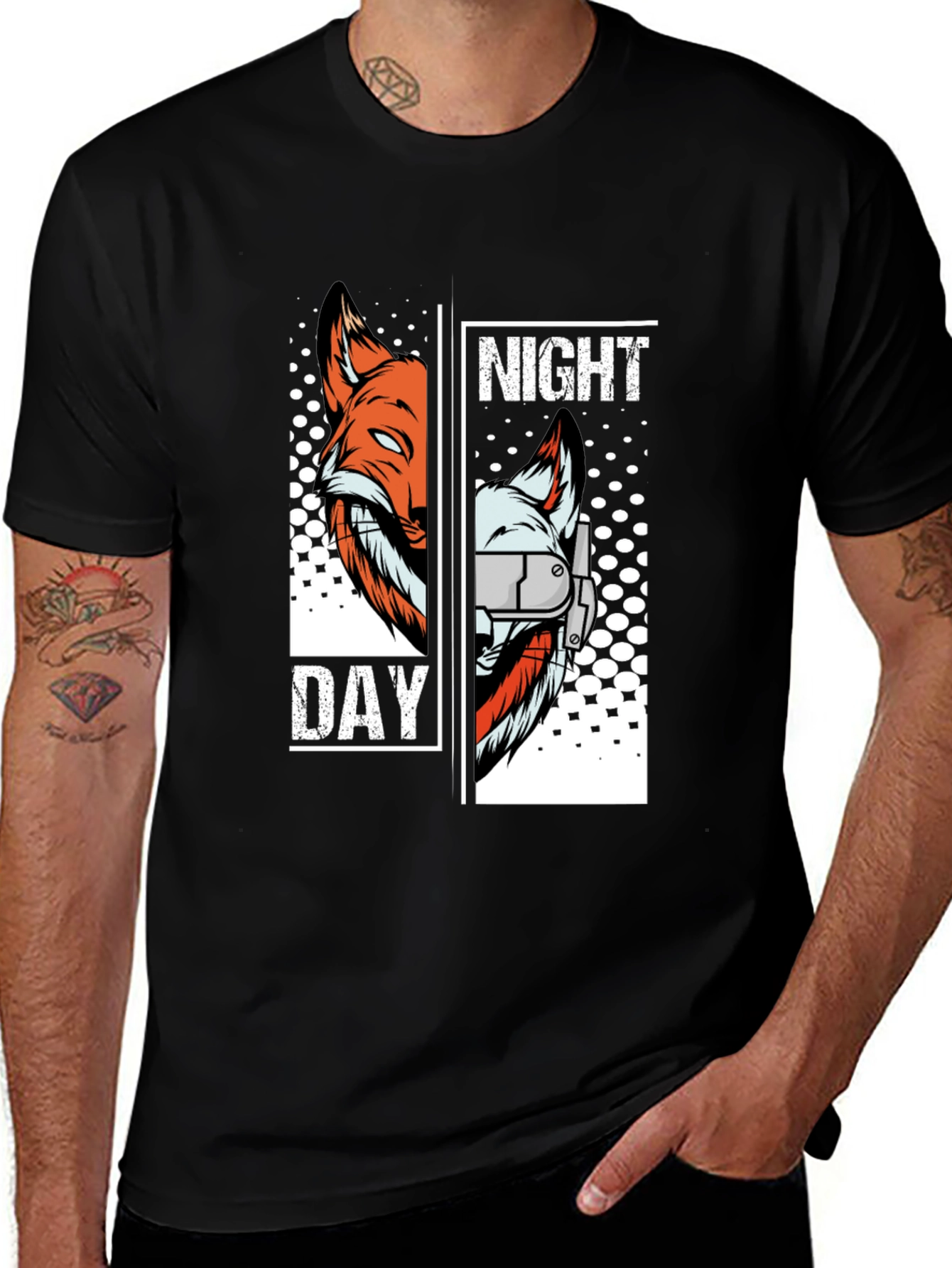 Night & Day Fox Graphic T-Shirt - Unique Design