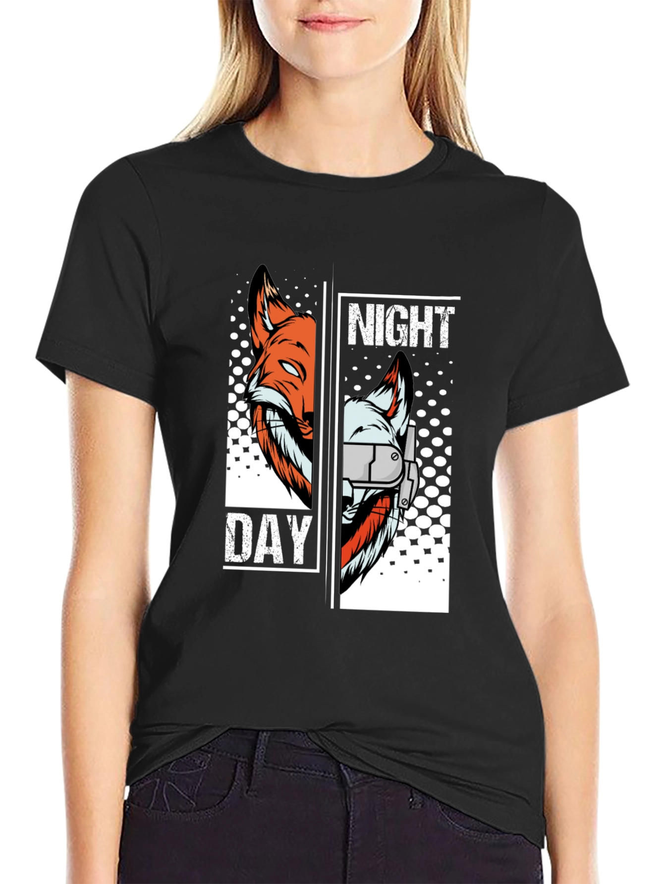 Night & Day Fox Graphic T-Shirt - Unique Design