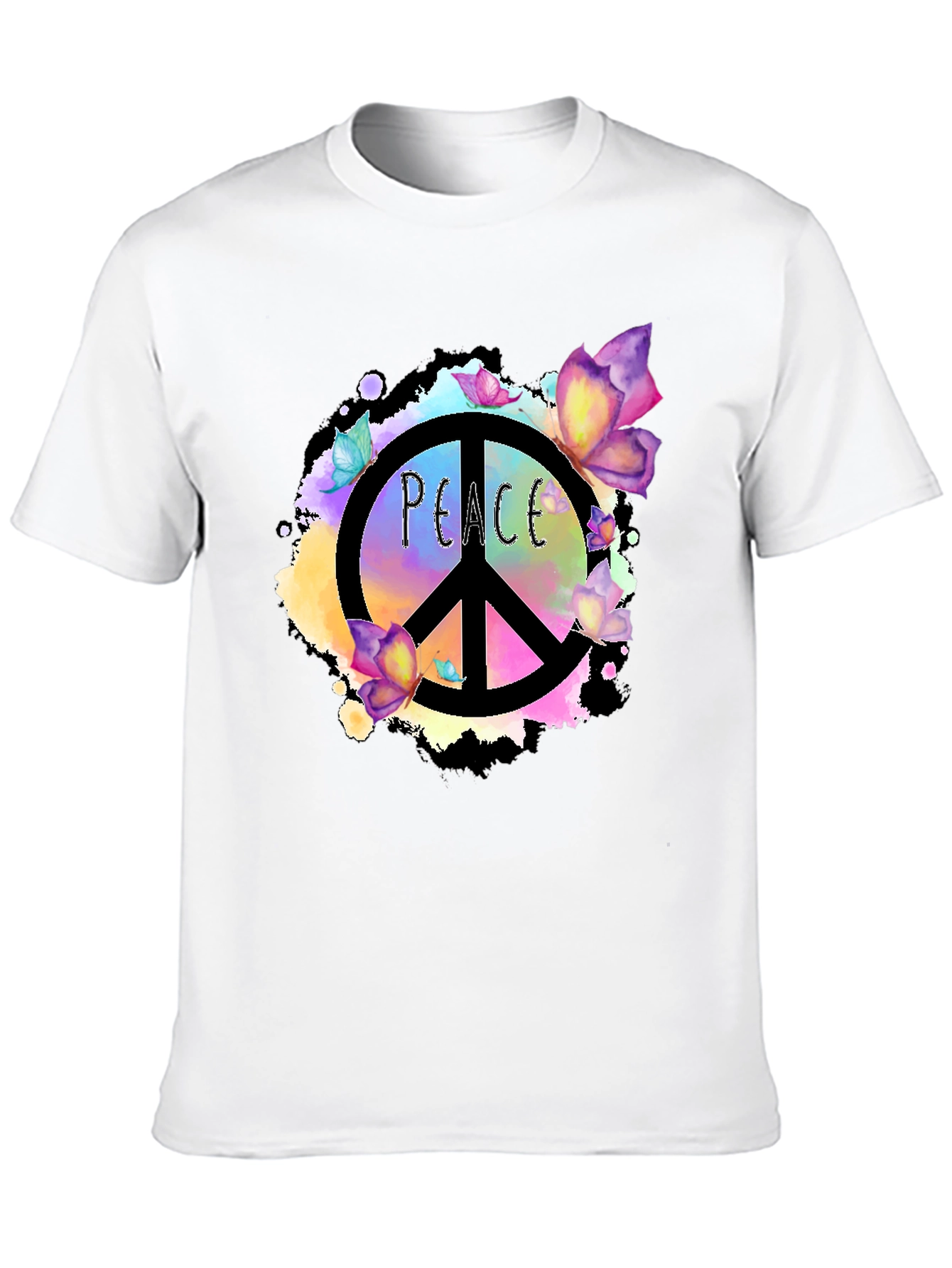 Peace Sign Butterfly Graphic Black T-Shirt