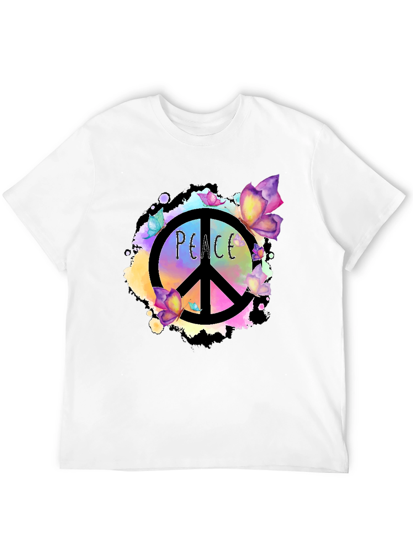 Peace Sign Butterfly Graphic Black T-Shirt