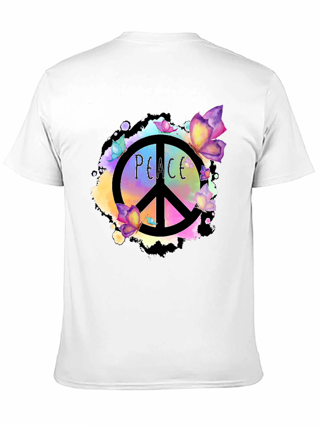 Peace Sign Butterfly Graphic Black T-Shirt