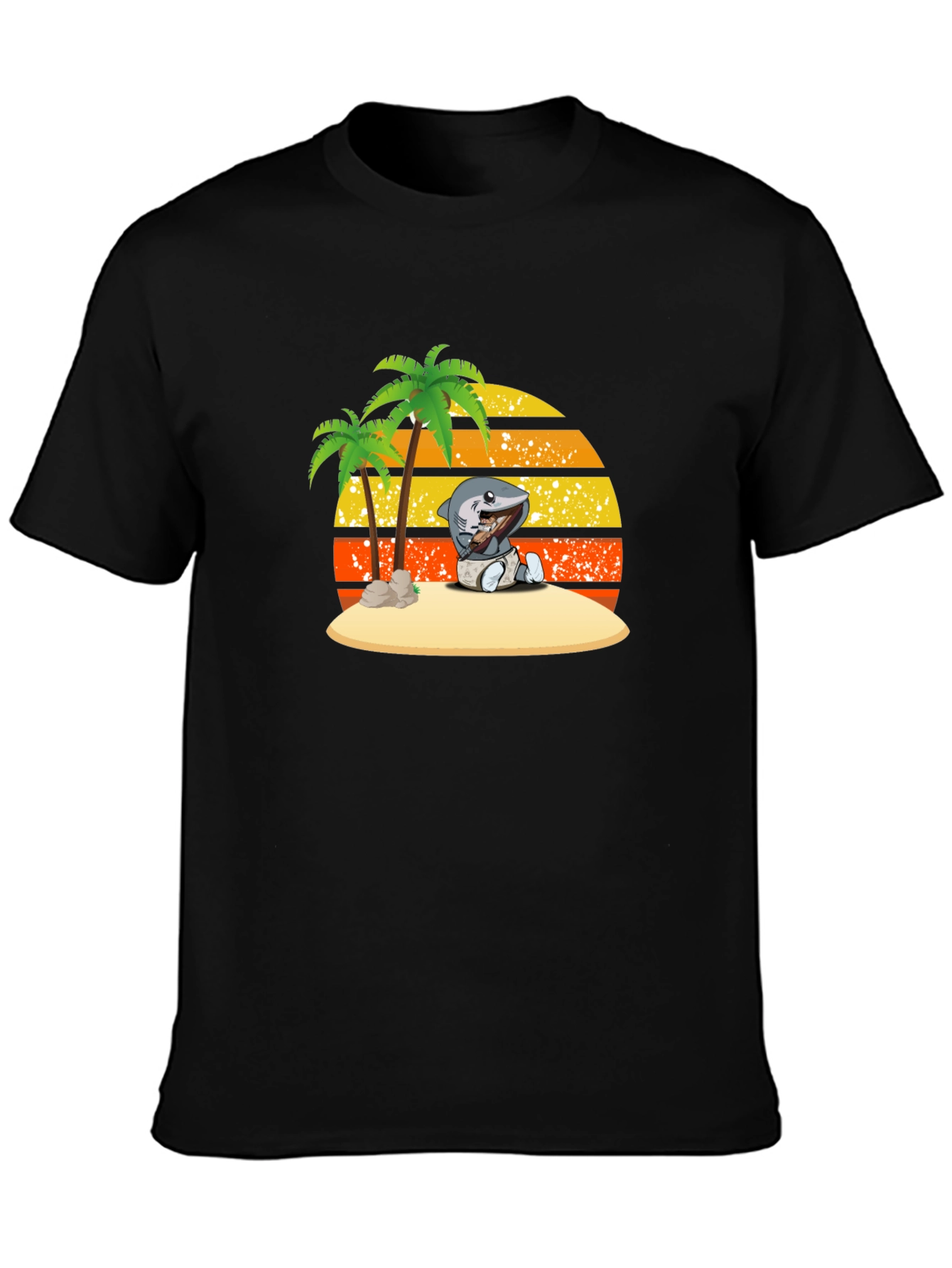 Shark Baby On Island Black T-Shirt