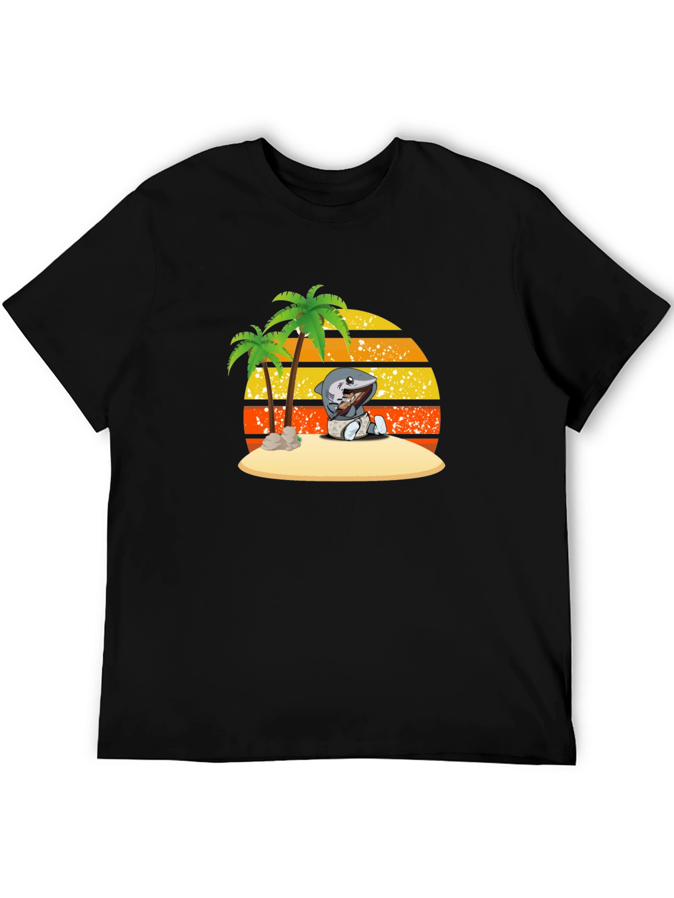 Shark Baby On Island Black T-Shirt