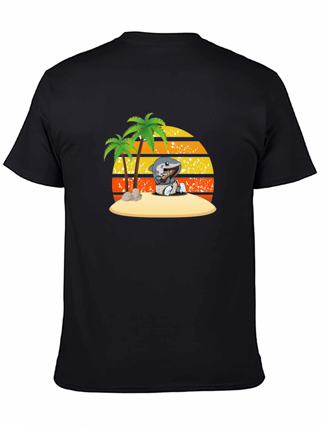 Shark Baby On Island Black T-Shirt