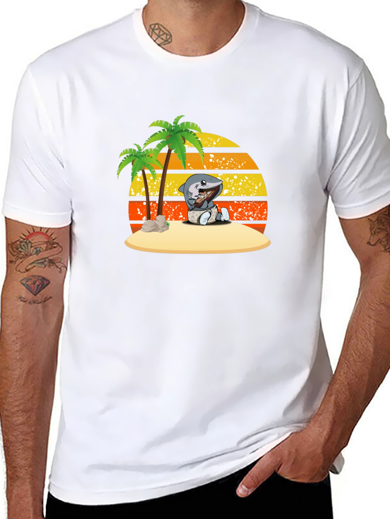 Shark Baby On Island Black T-Shirt