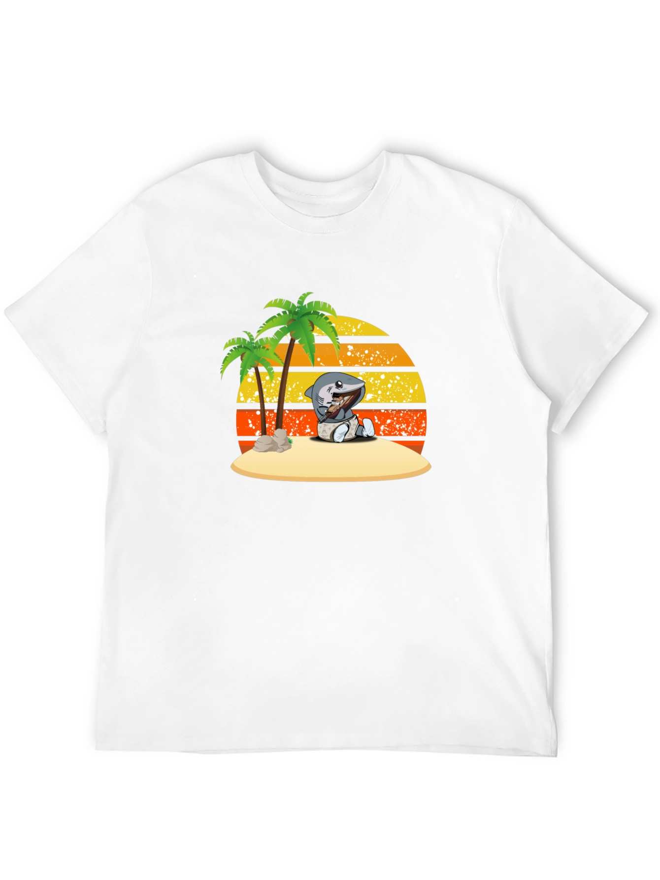 Shark Baby On Island Black T-Shirt