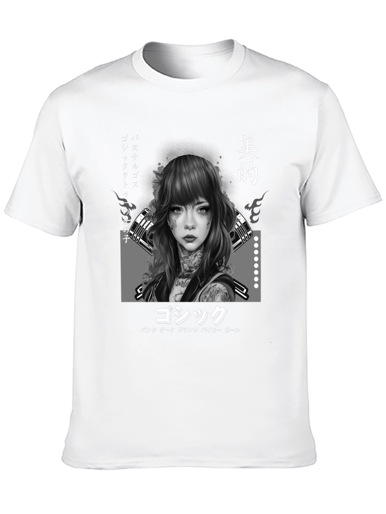 Gothic Japanese Girl Tattoo Art Black T-Shirt