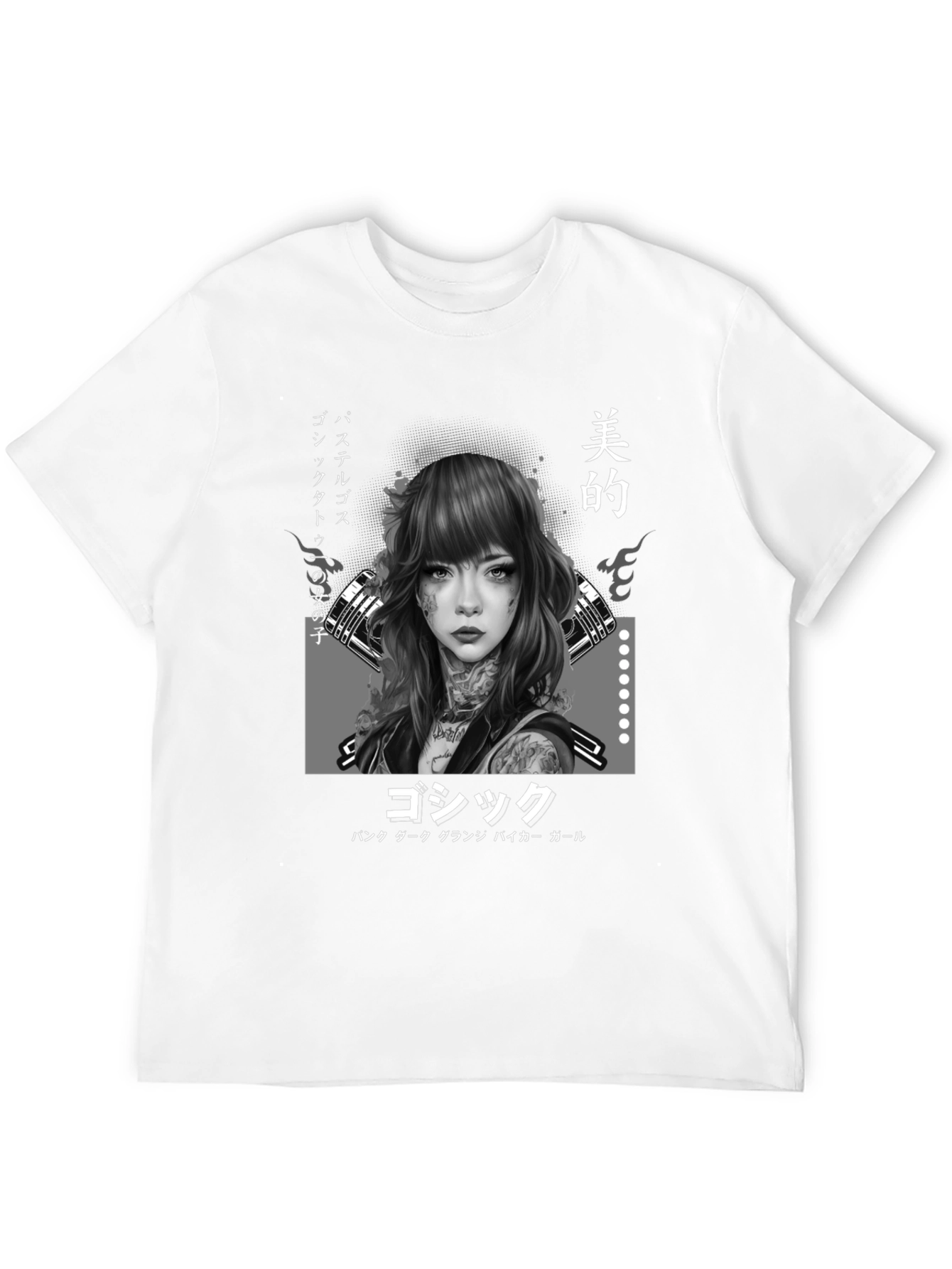 Gothic Japanese Girl Tattoo Art Black T-Shirt
