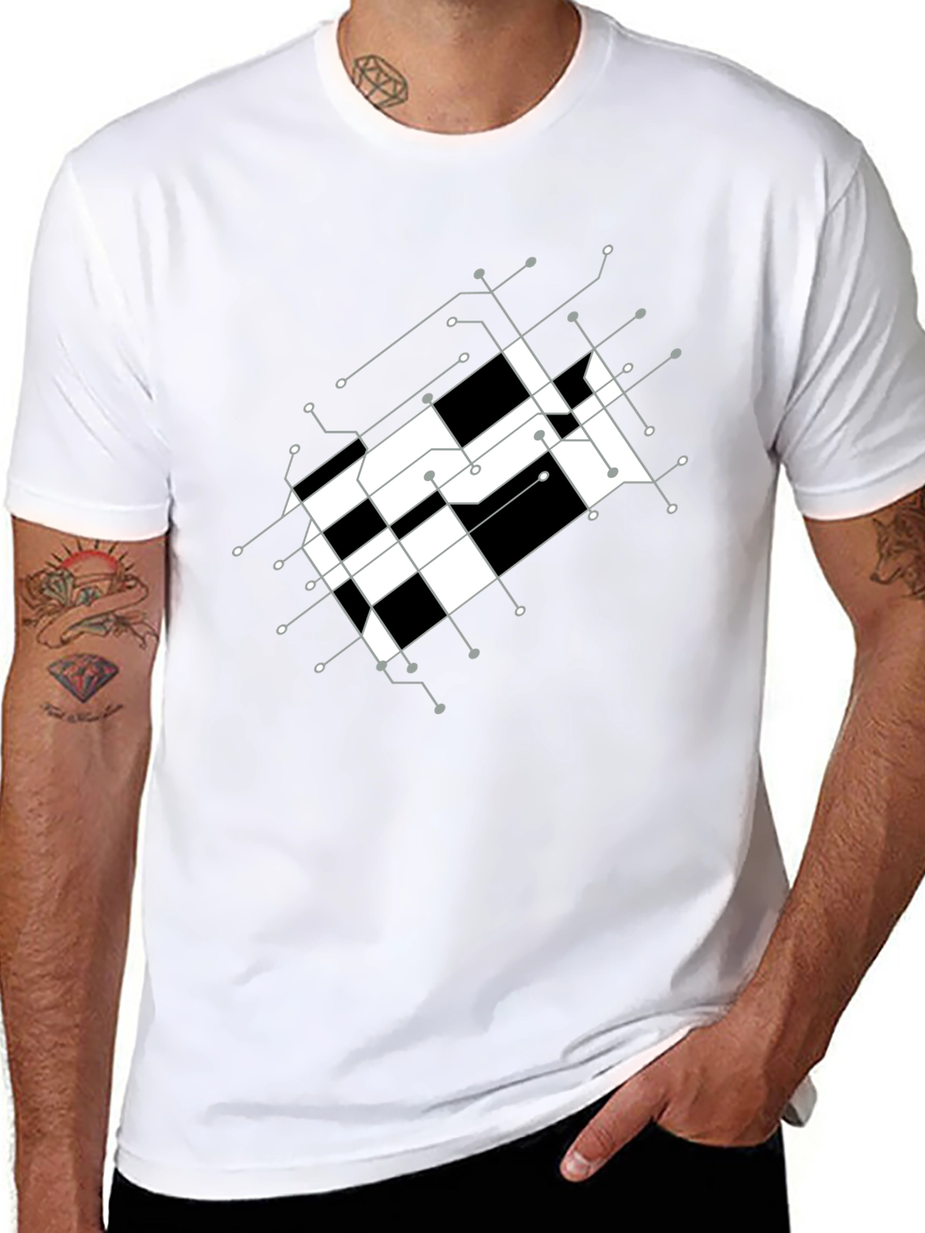 Abstract Grid Graphic Tee - Modern Design
