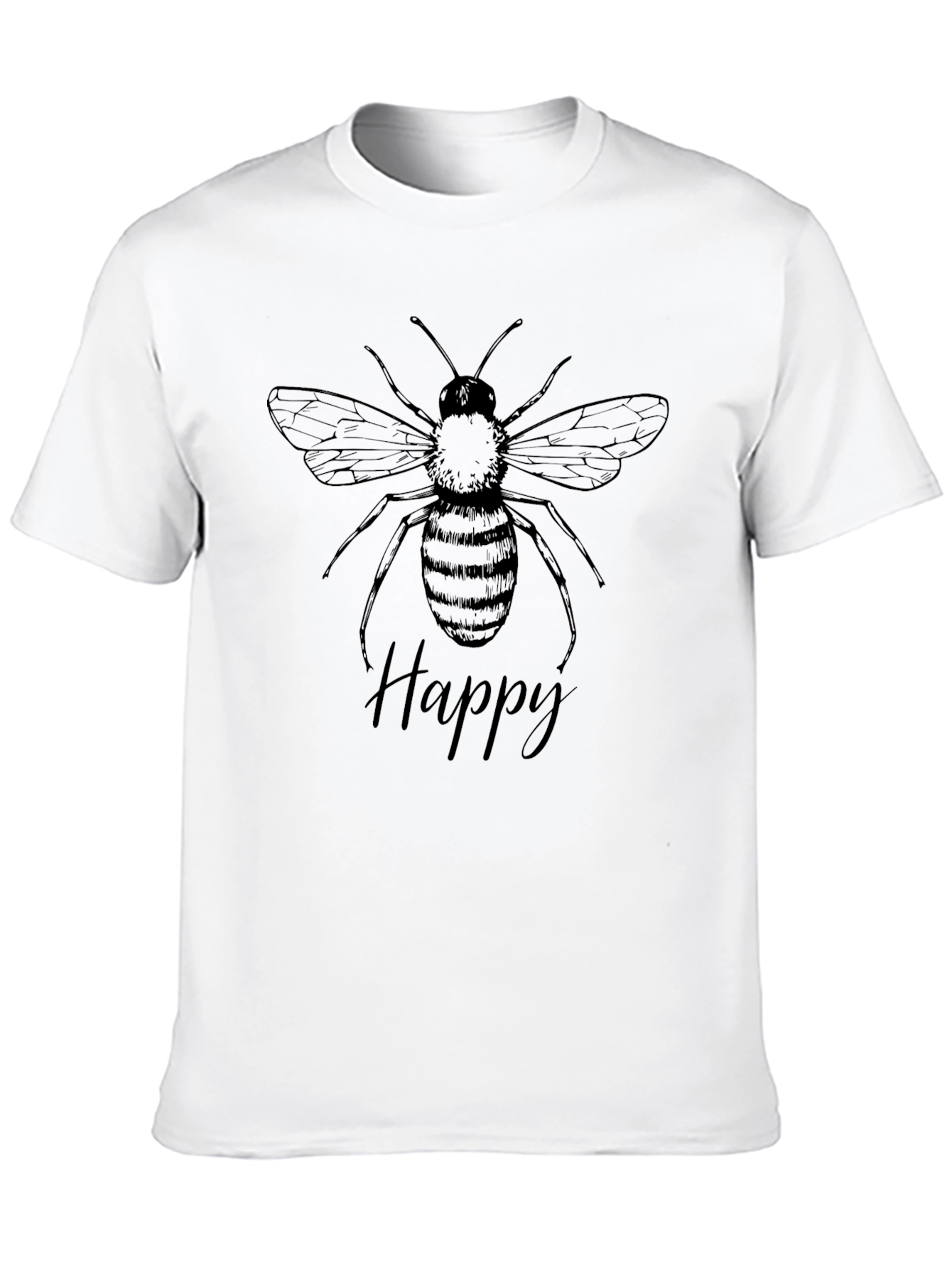Happy Bee Graphic Tee - Black Cotton T-Shirt