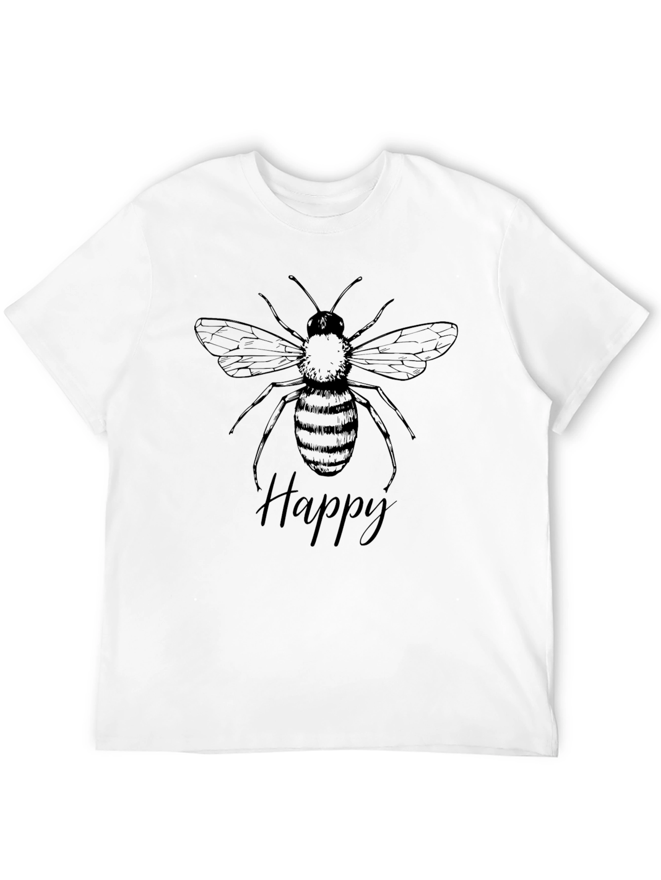 Happy Bee Graphic Tee - Black Cotton T-Shirt