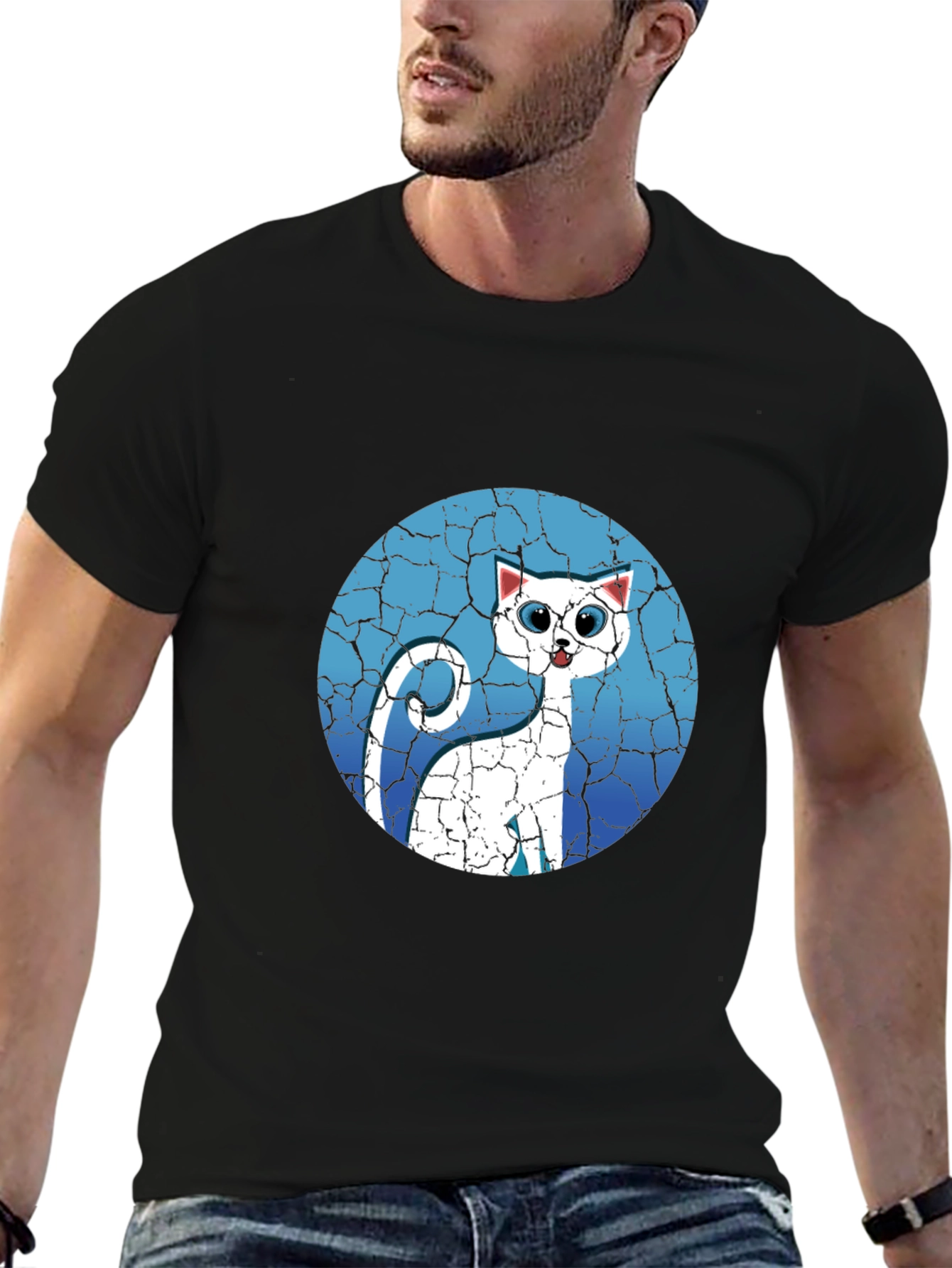 Cat Graphic Tee - Cracked Background