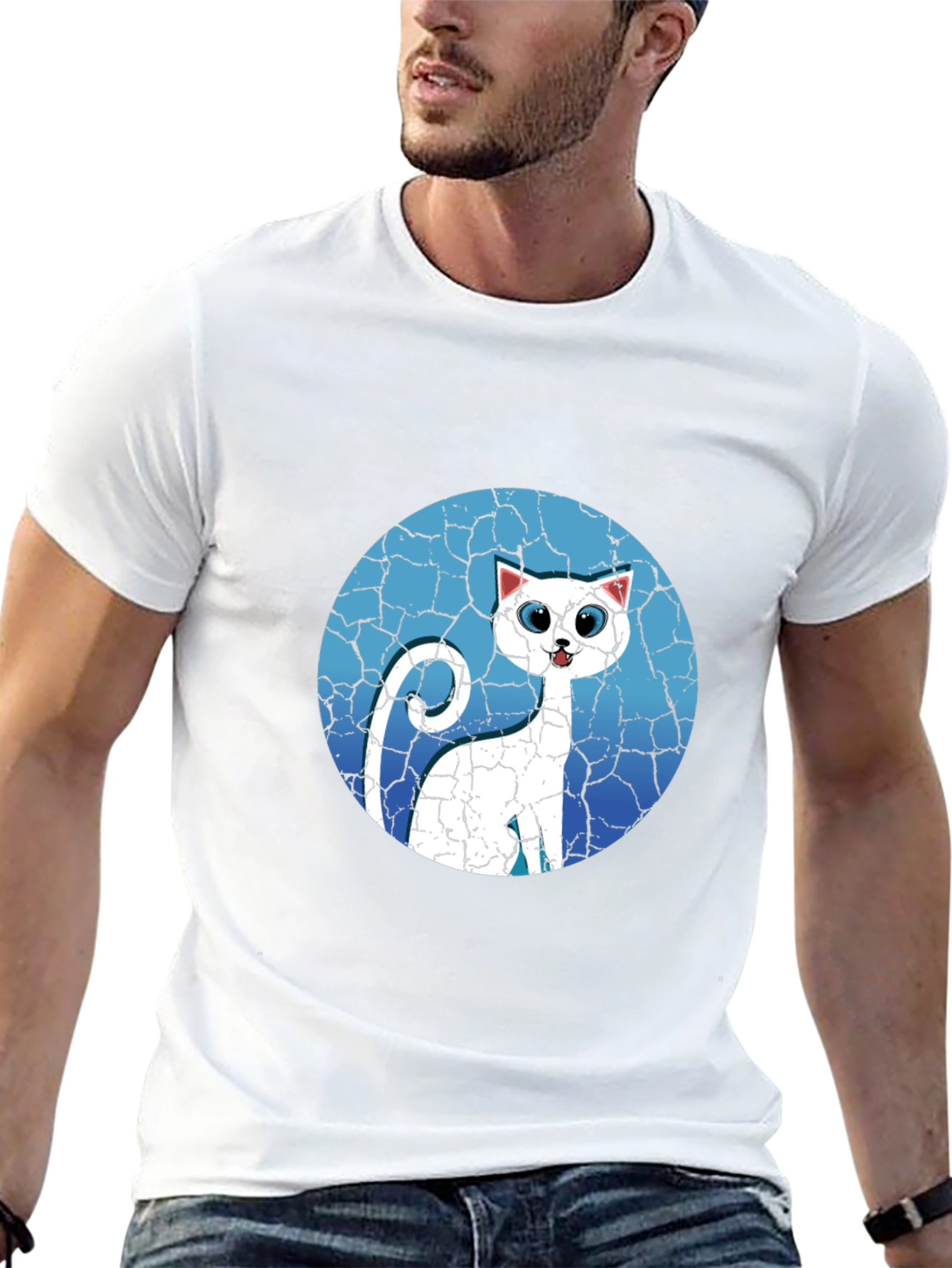 Cat Graphic Tee - Cracked Background