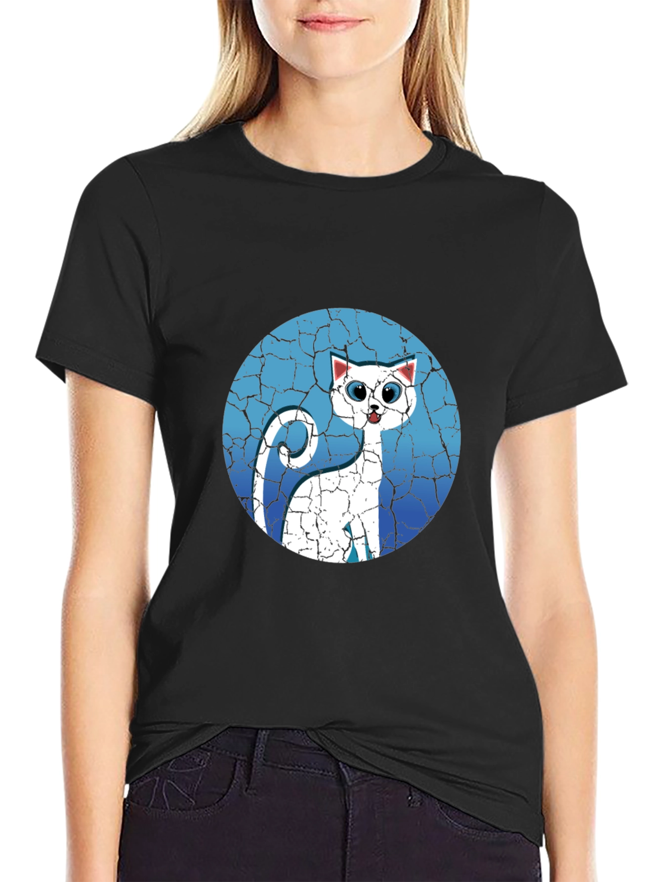Cat Graphic Tee - Cracked Background