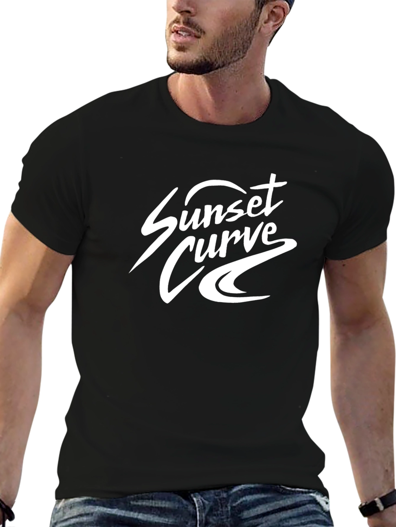 Sunset Curve Band Graphic Tee - Classic Black Cotton