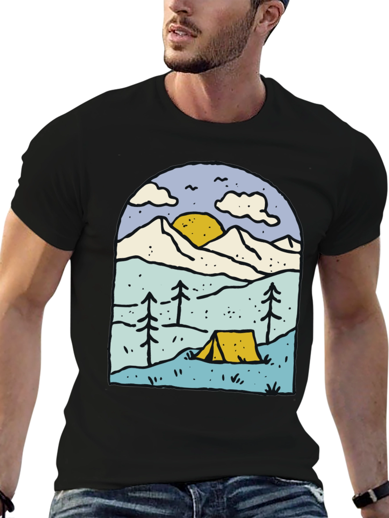 Camping Adventure Graphic Tee - Black