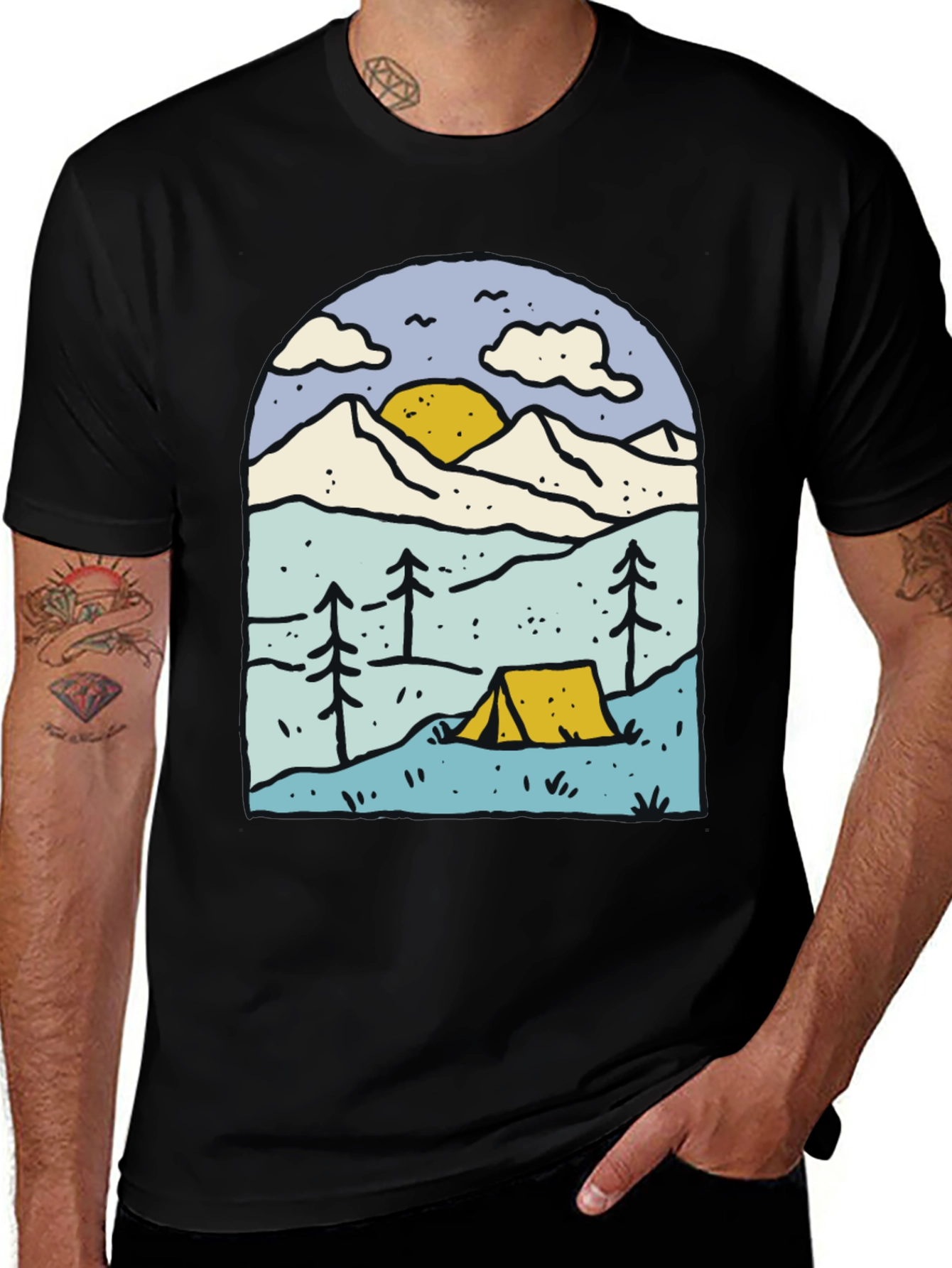 Camping Adventure Graphic Tee - Black
