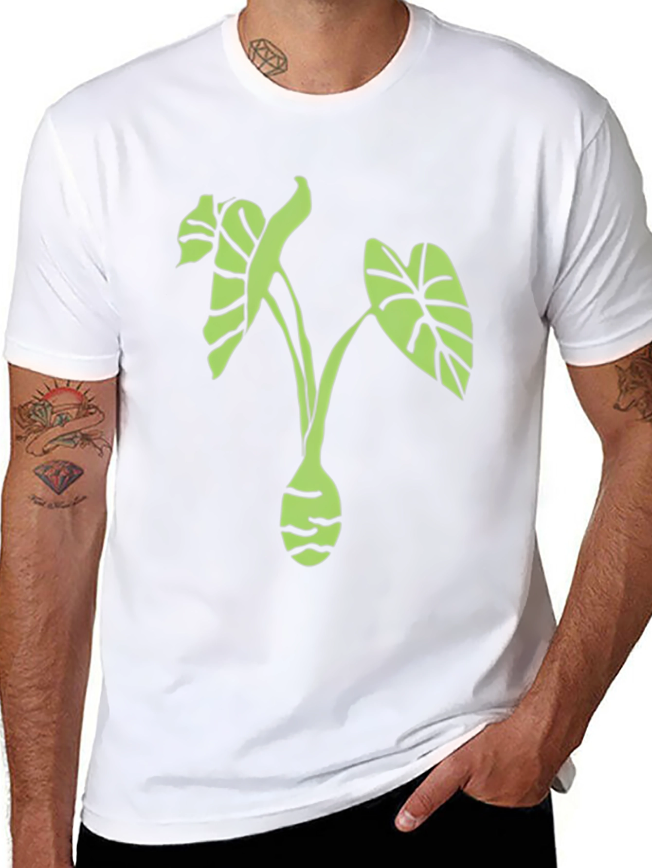 Black T-Shirt with Green Plant Design