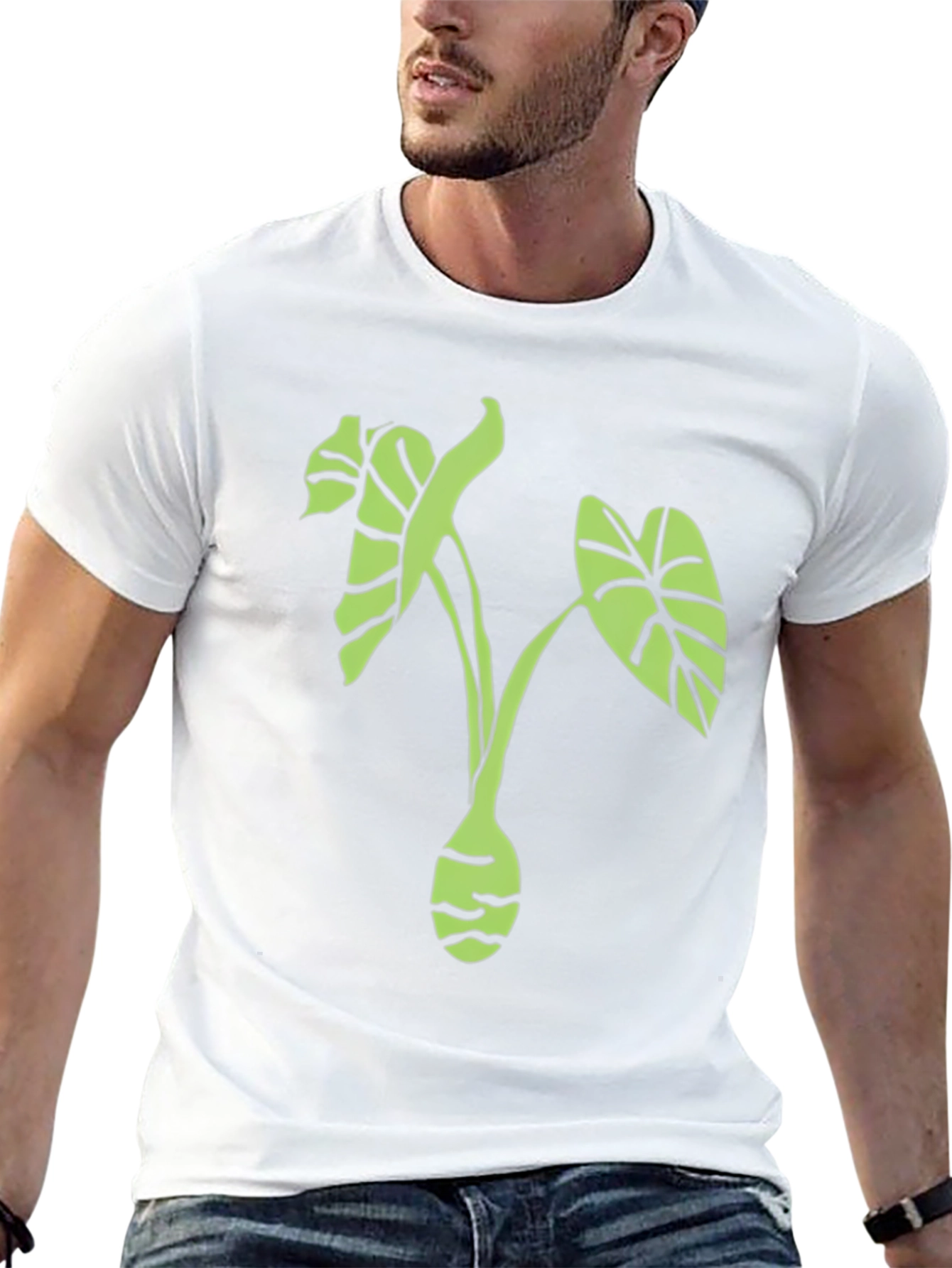 Black T-Shirt with Green Plant Design