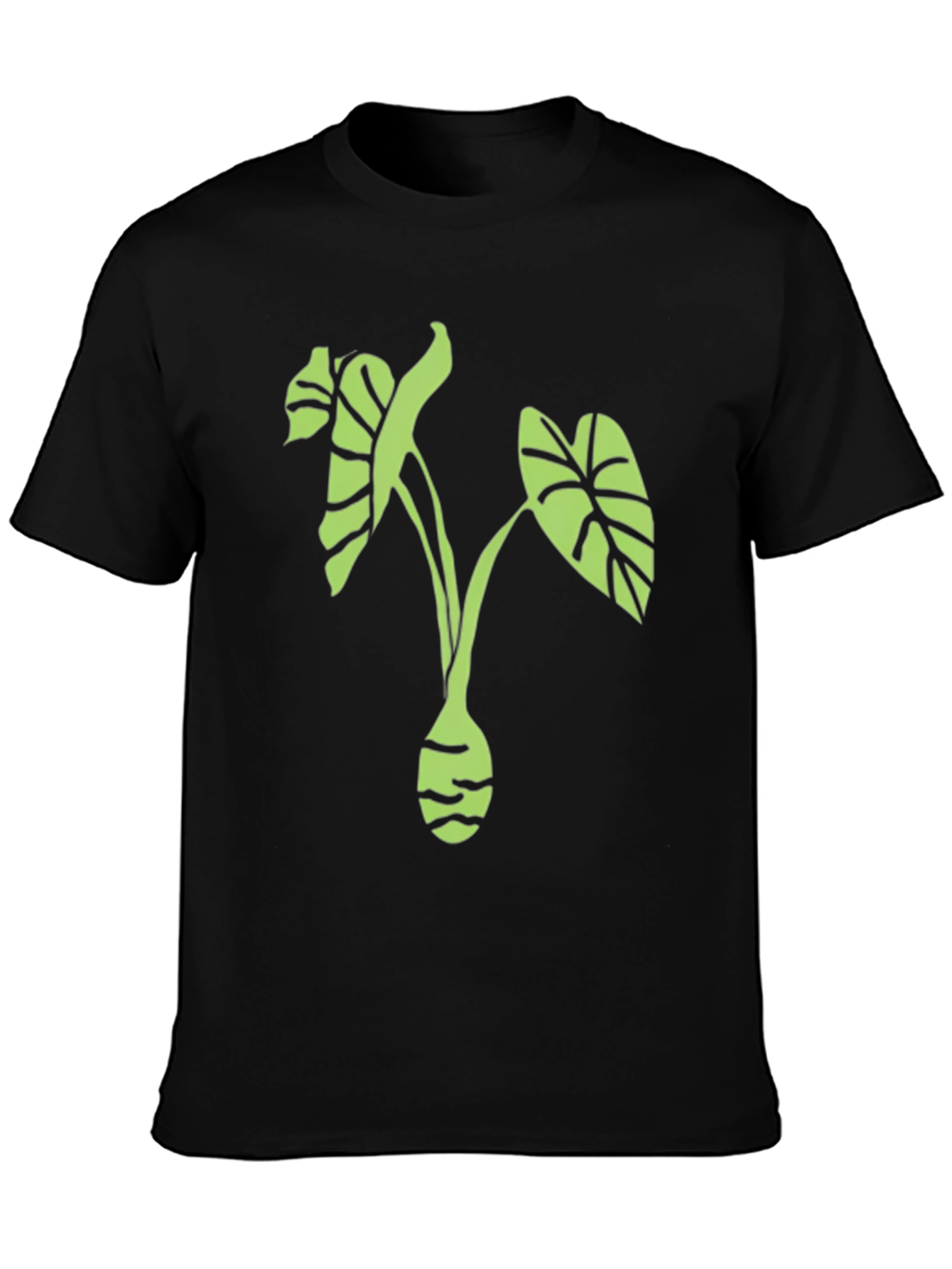 Black T-Shirt with Green Plant Design