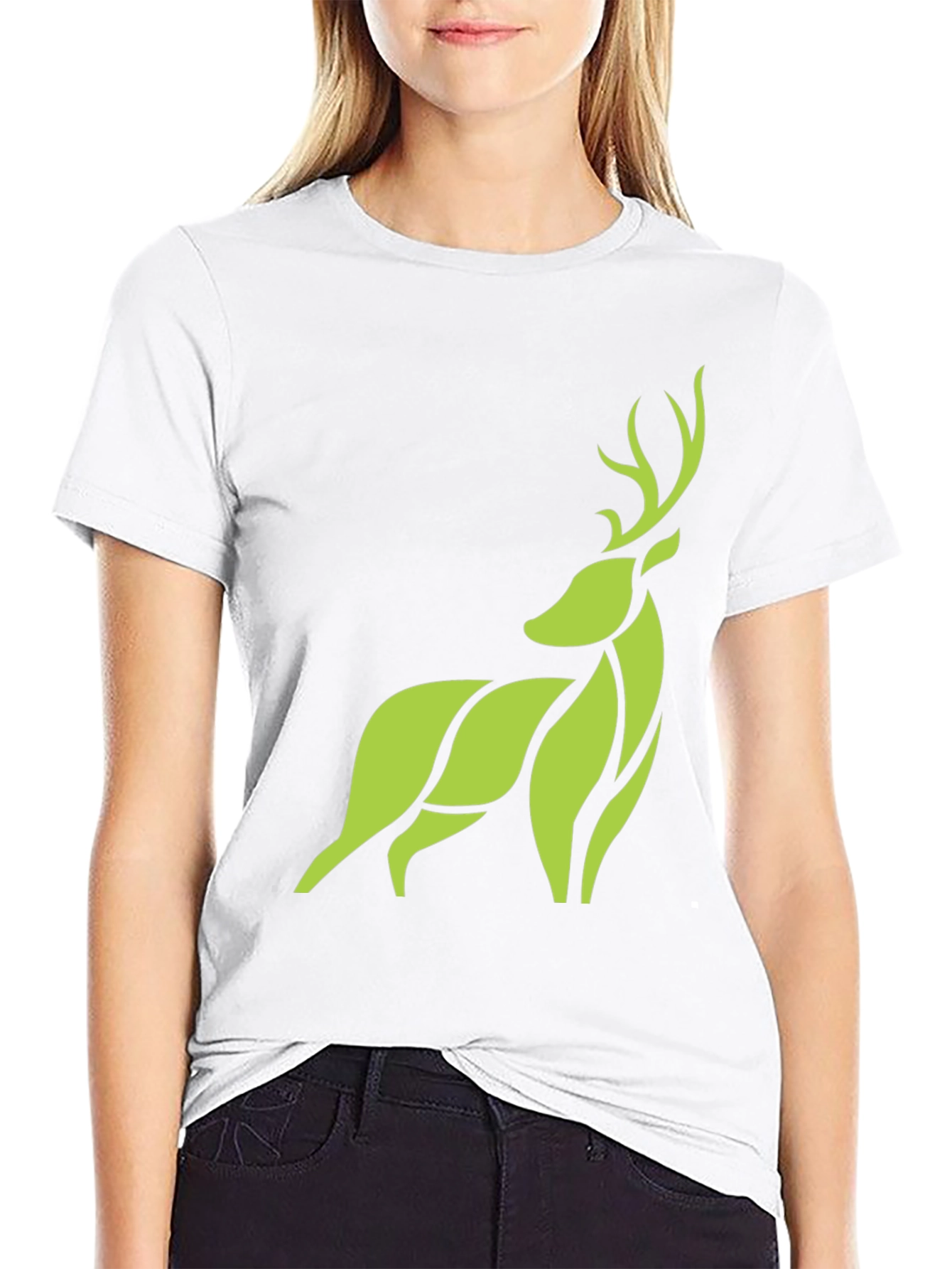 Modern Geometric Deer Graphic Tee - Black