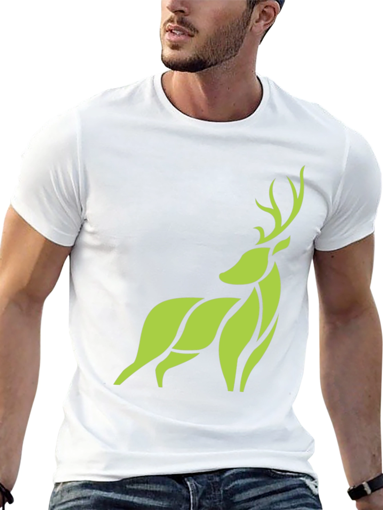 Modern Geometric Deer Graphic Tee - Black
