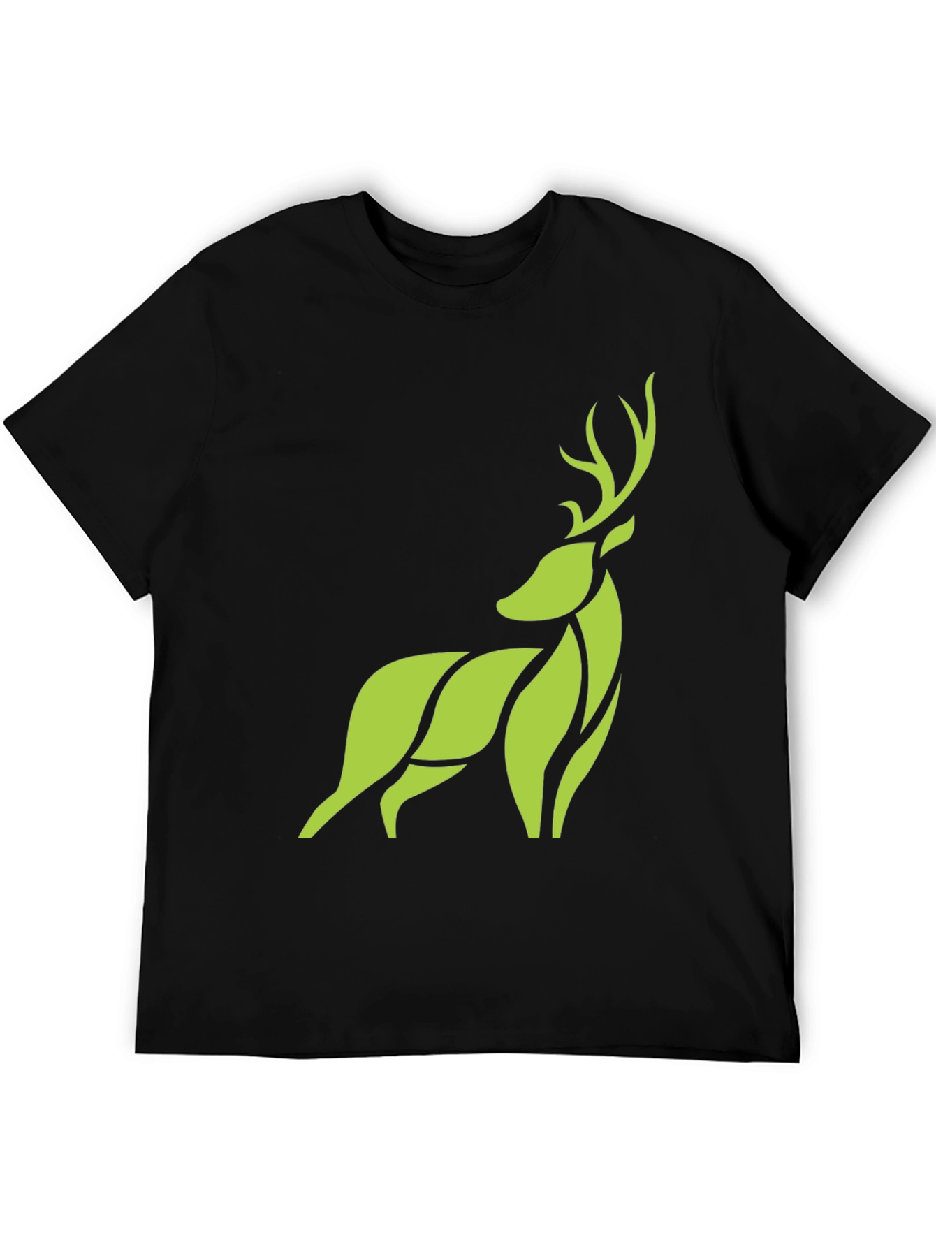 Modern Geometric Deer Graphic Tee - Black