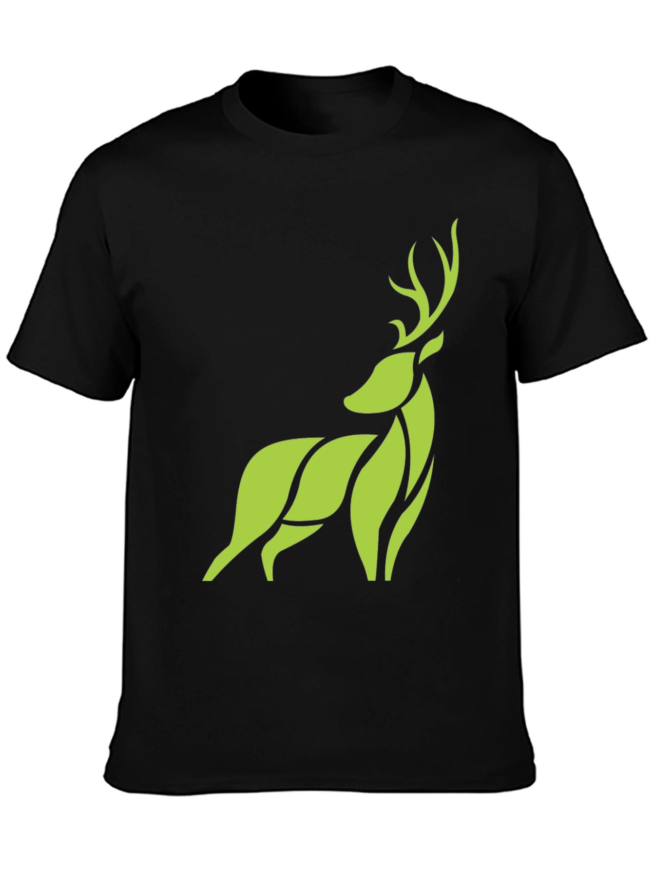 Modern Geometric Deer Graphic Tee - Black