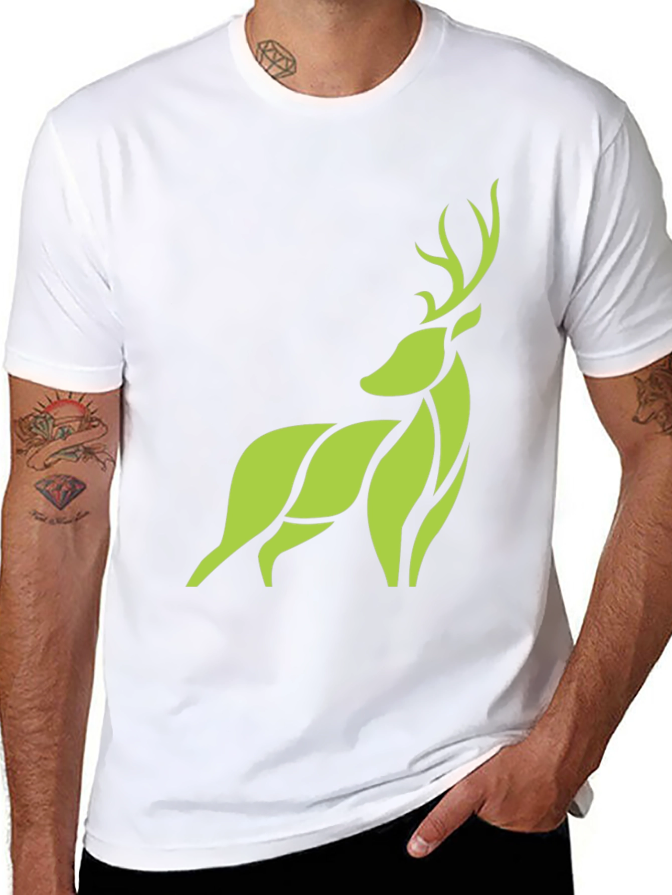 Modern Geometric Deer Graphic Tee - Black
