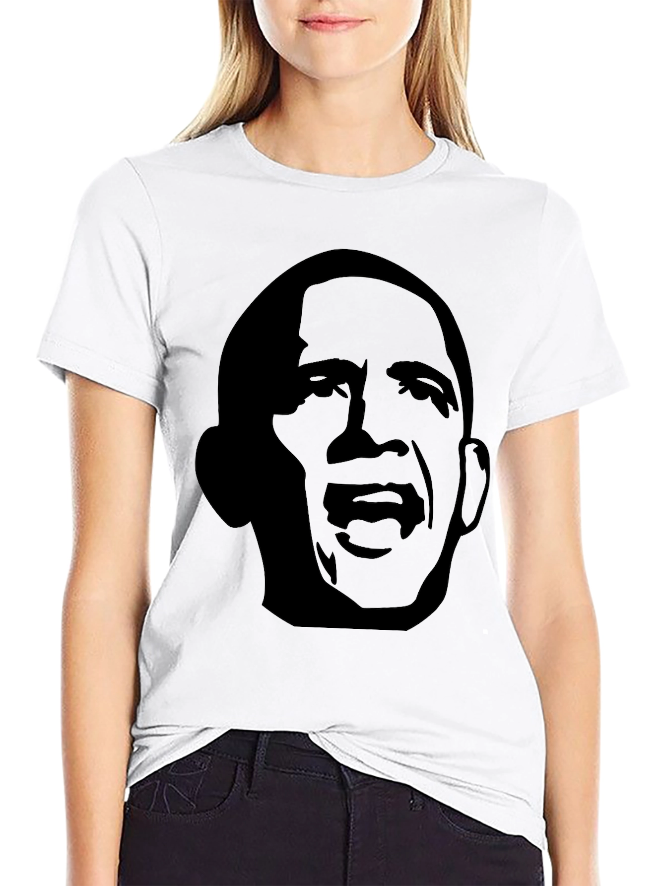 Obama Silhouette Graphic Tee - Black Cotton Casual T-Shirt