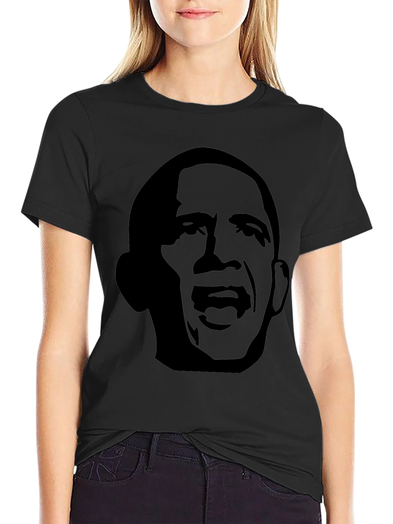 Obama Silhouette Graphic Tee - Black Cotton Casual T-Shirt