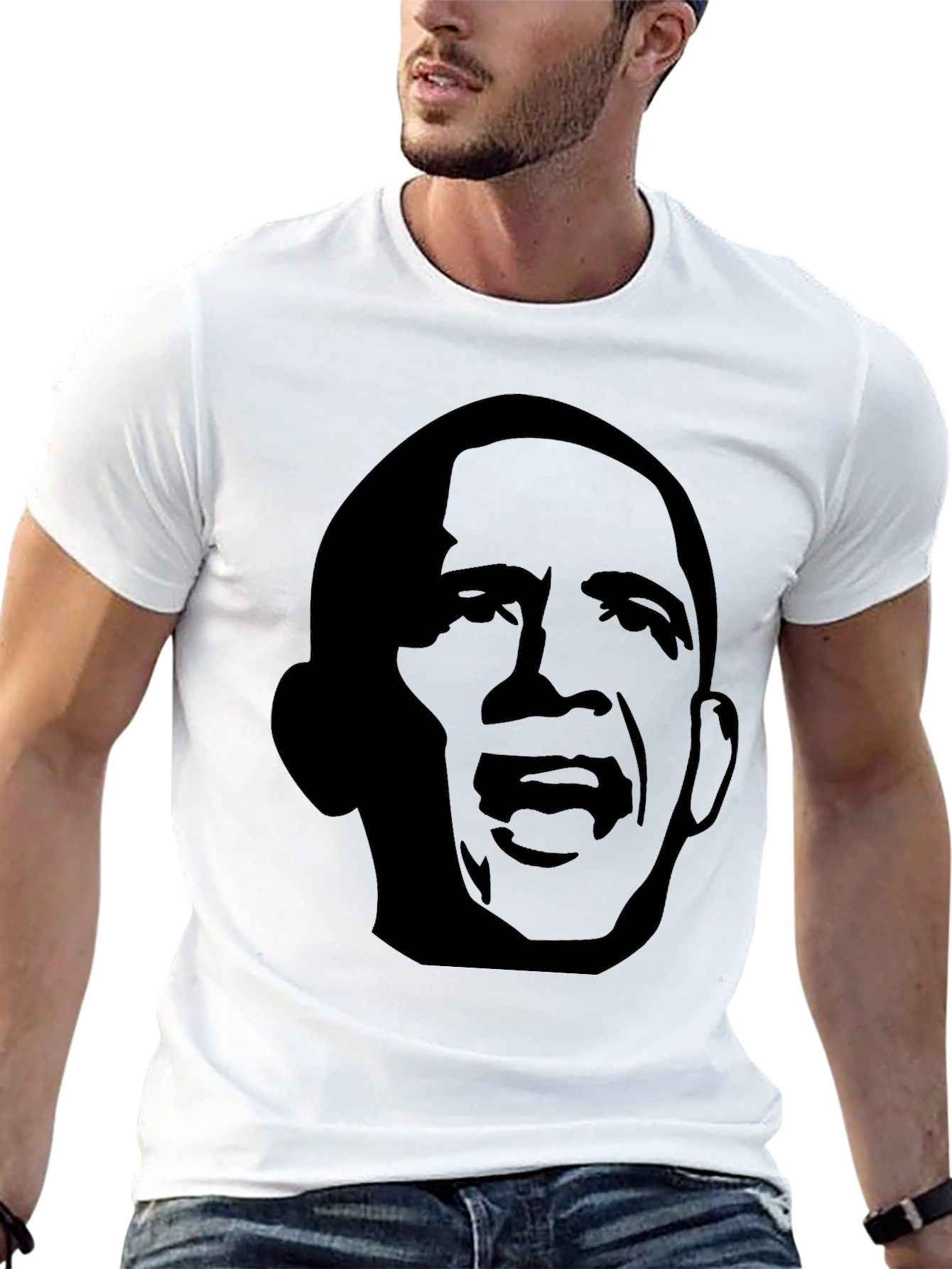 Obama Silhouette Graphic Tee - Black Cotton Casual T-Shirt