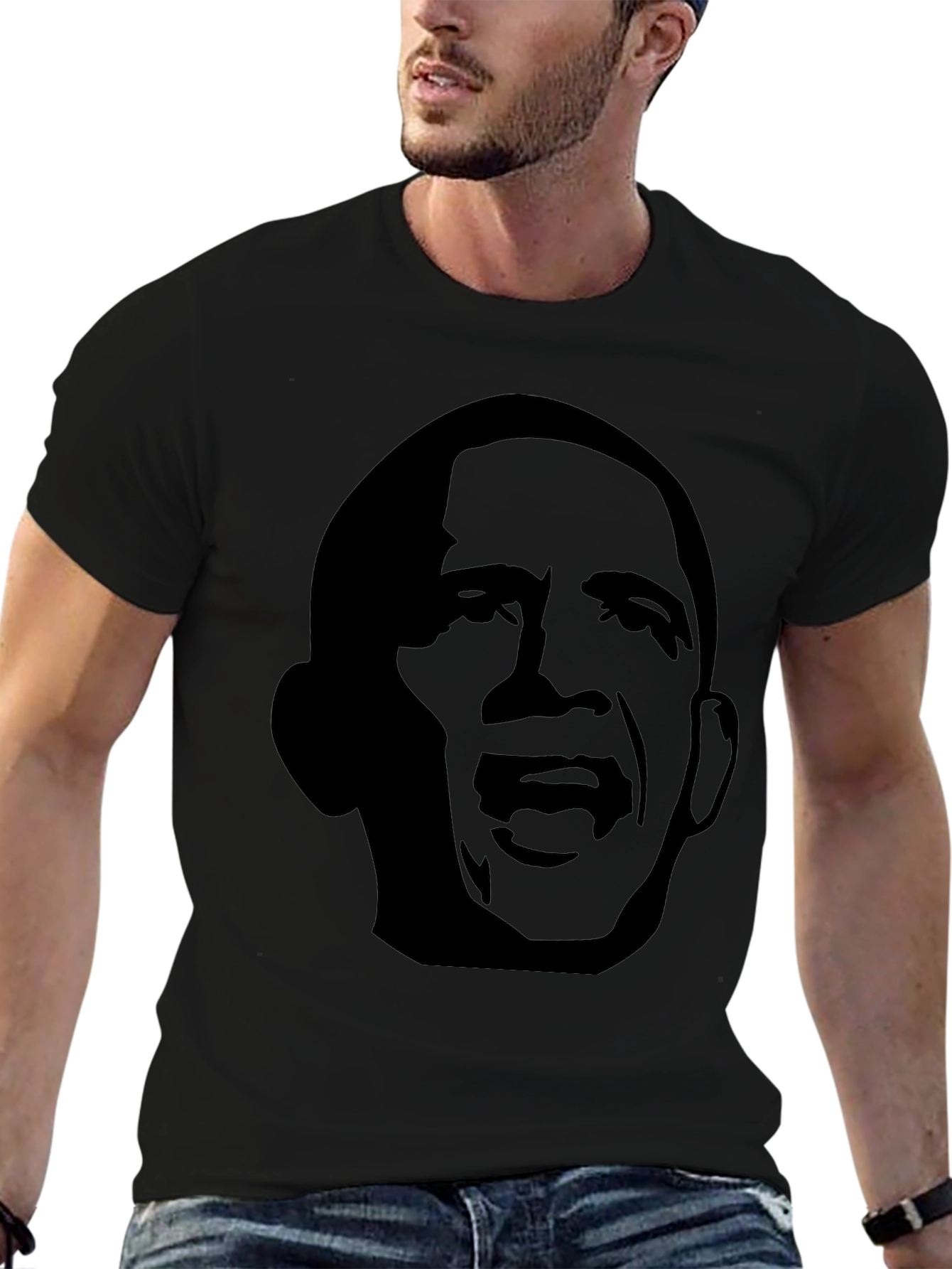 Obama Silhouette Graphic Tee - Black Cotton Casual T-Shirt