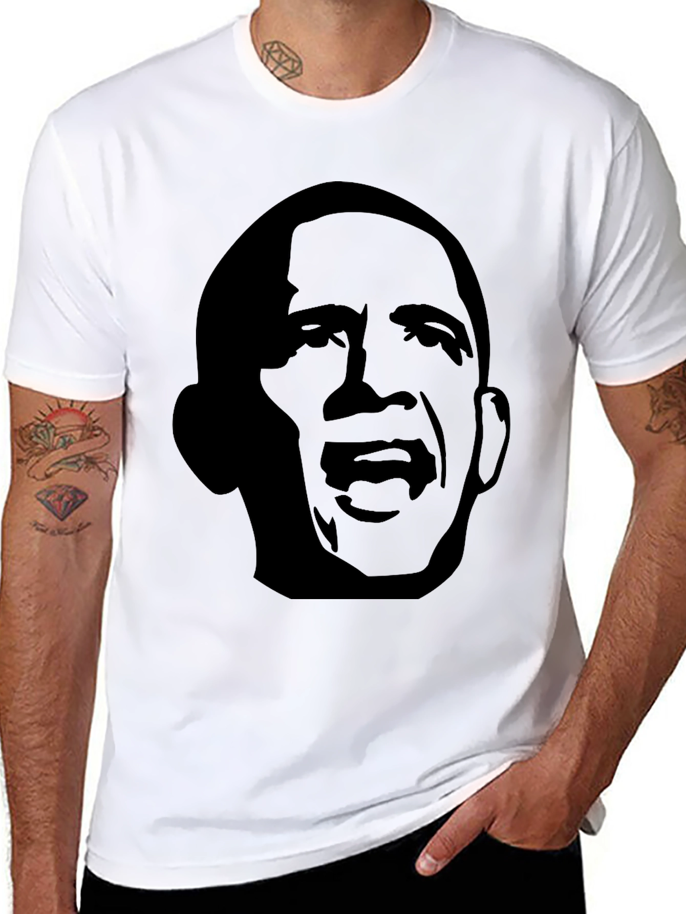Obama Silhouette Graphic Tee - Black Cotton Casual T-Shirt