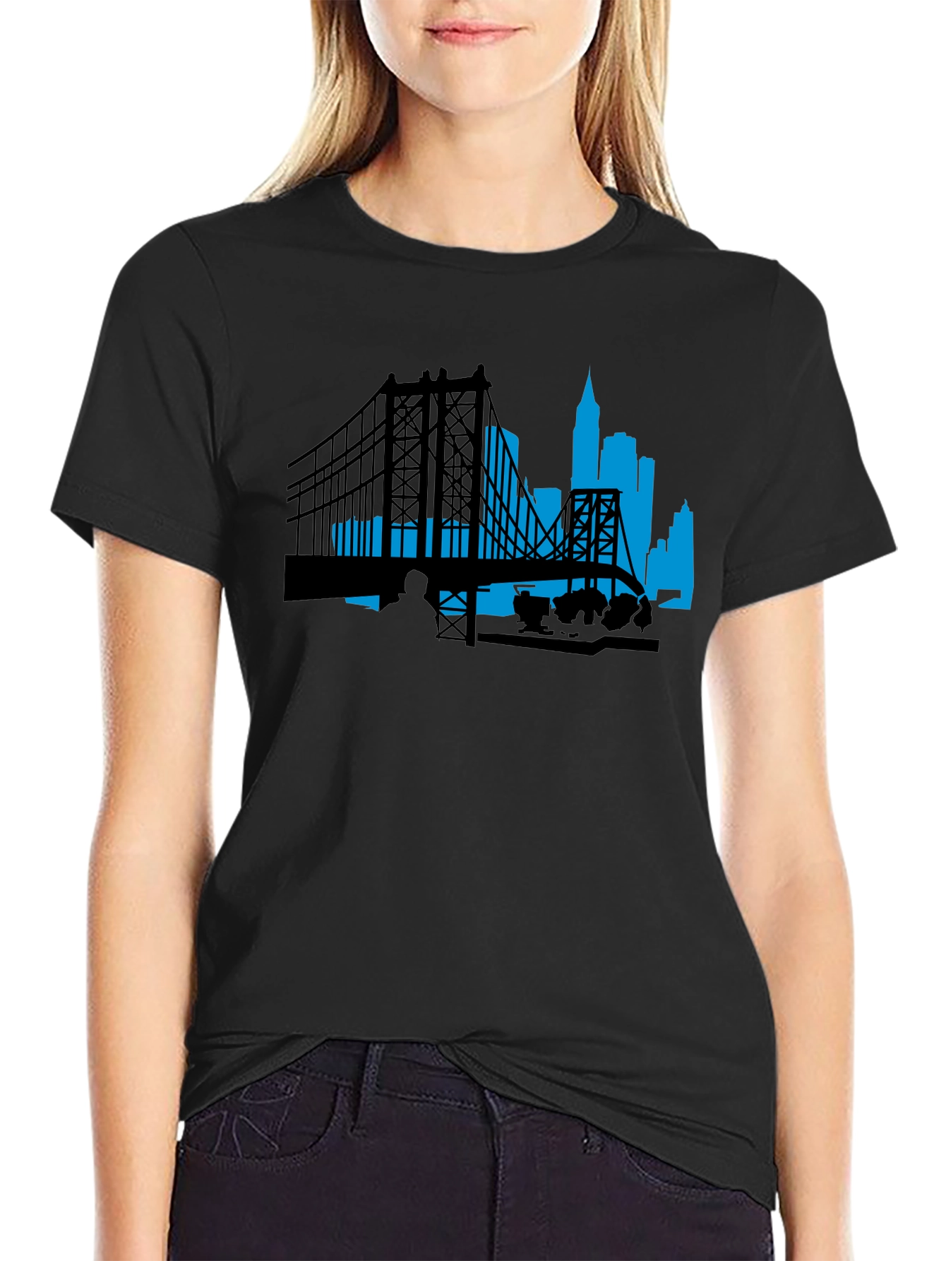 City Skyline Graphic Tee - Black Cotton T-Shirt
