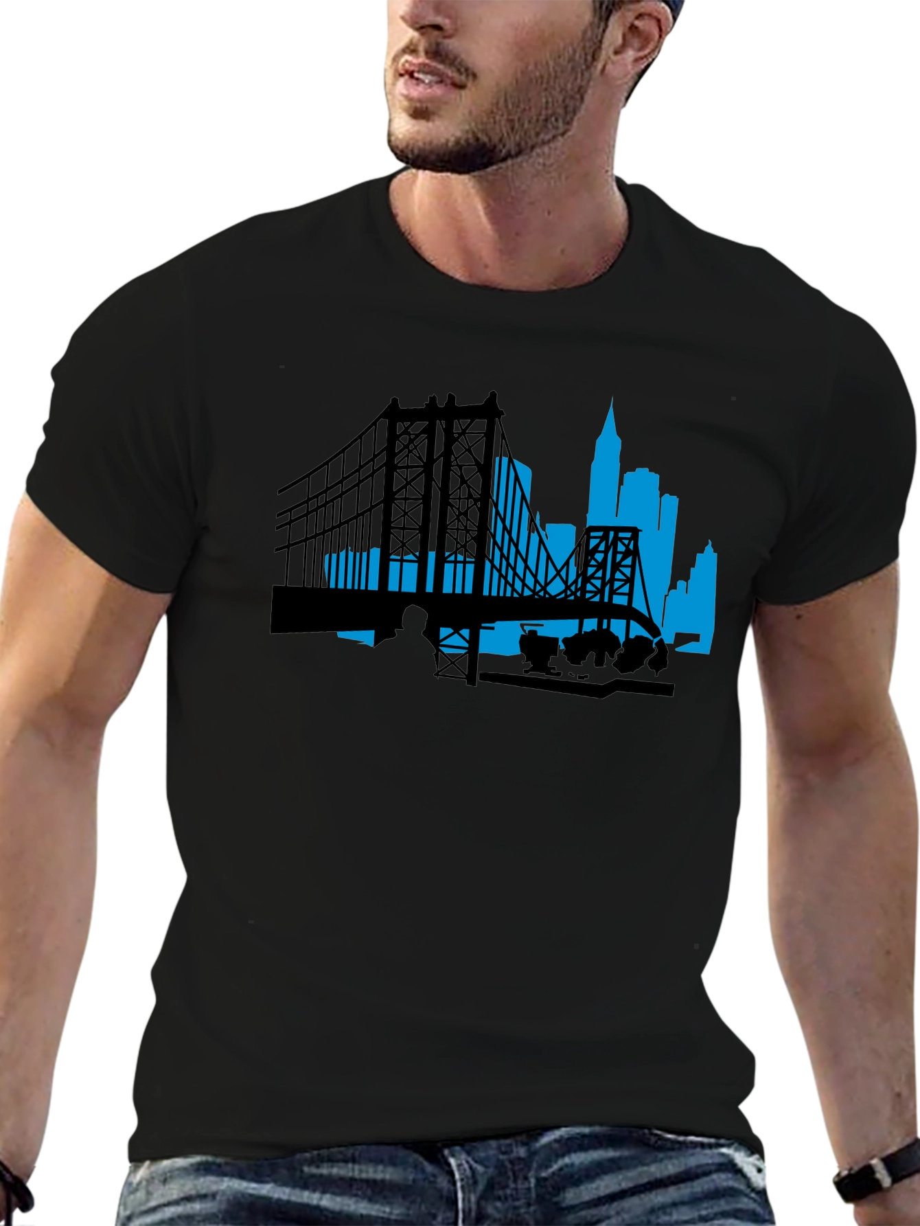 City Skyline Graphic Tee - Black Cotton T-Shirt