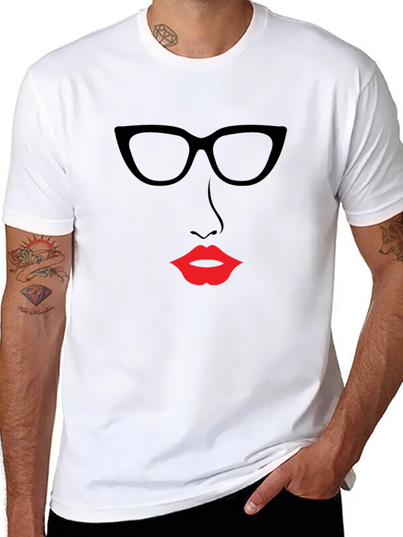 Chic Silhouette Tee - Bold Lip & Glasses