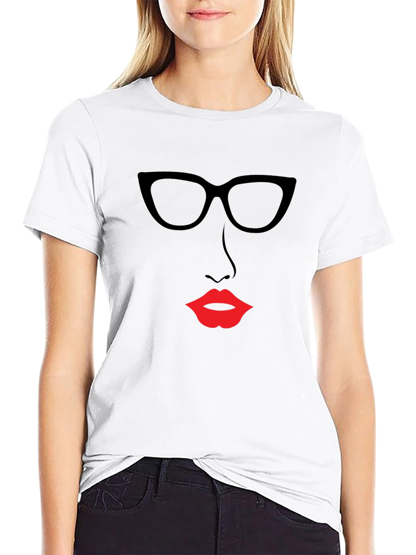 Chic Silhouette Tee - Bold Lip & Glasses
