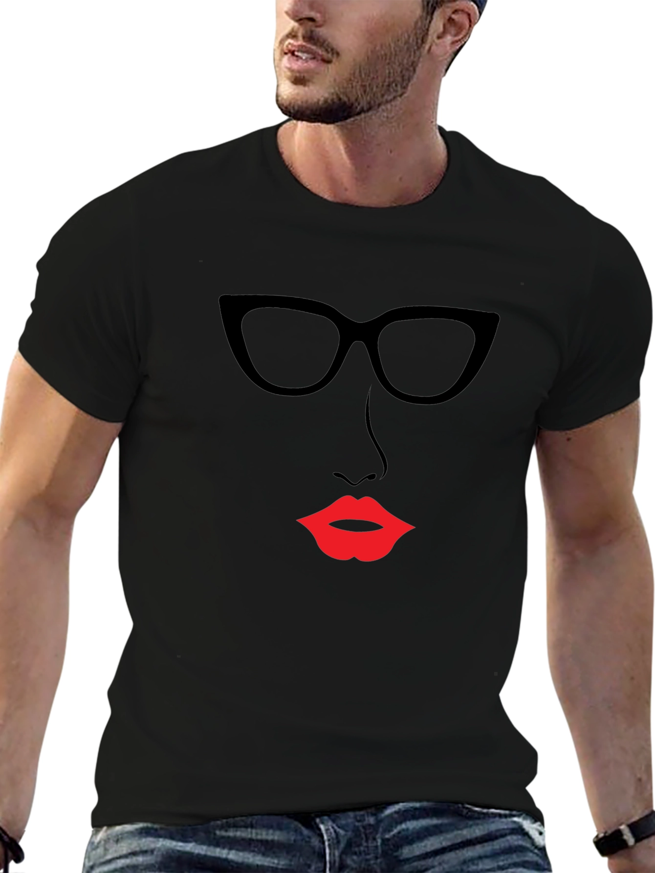 Chic Silhouette Tee - Bold Lip & Glasses