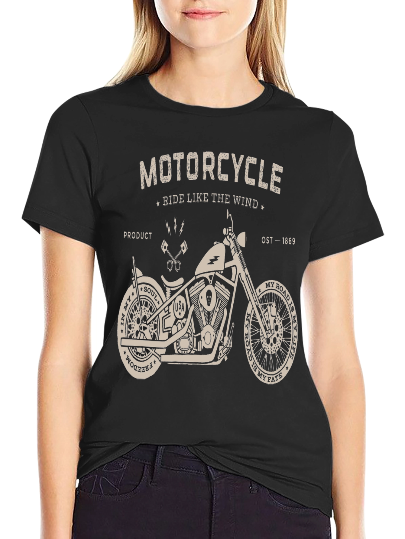 Motorcycle Ride Like The Wind Graphic T-Shirt