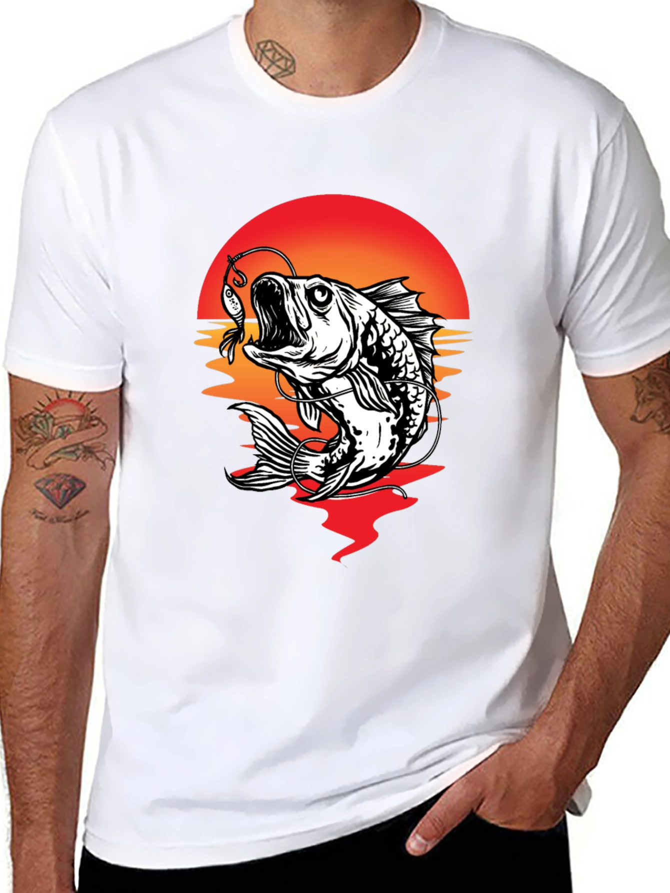 Bass Fishing Sunset Graphic Tee