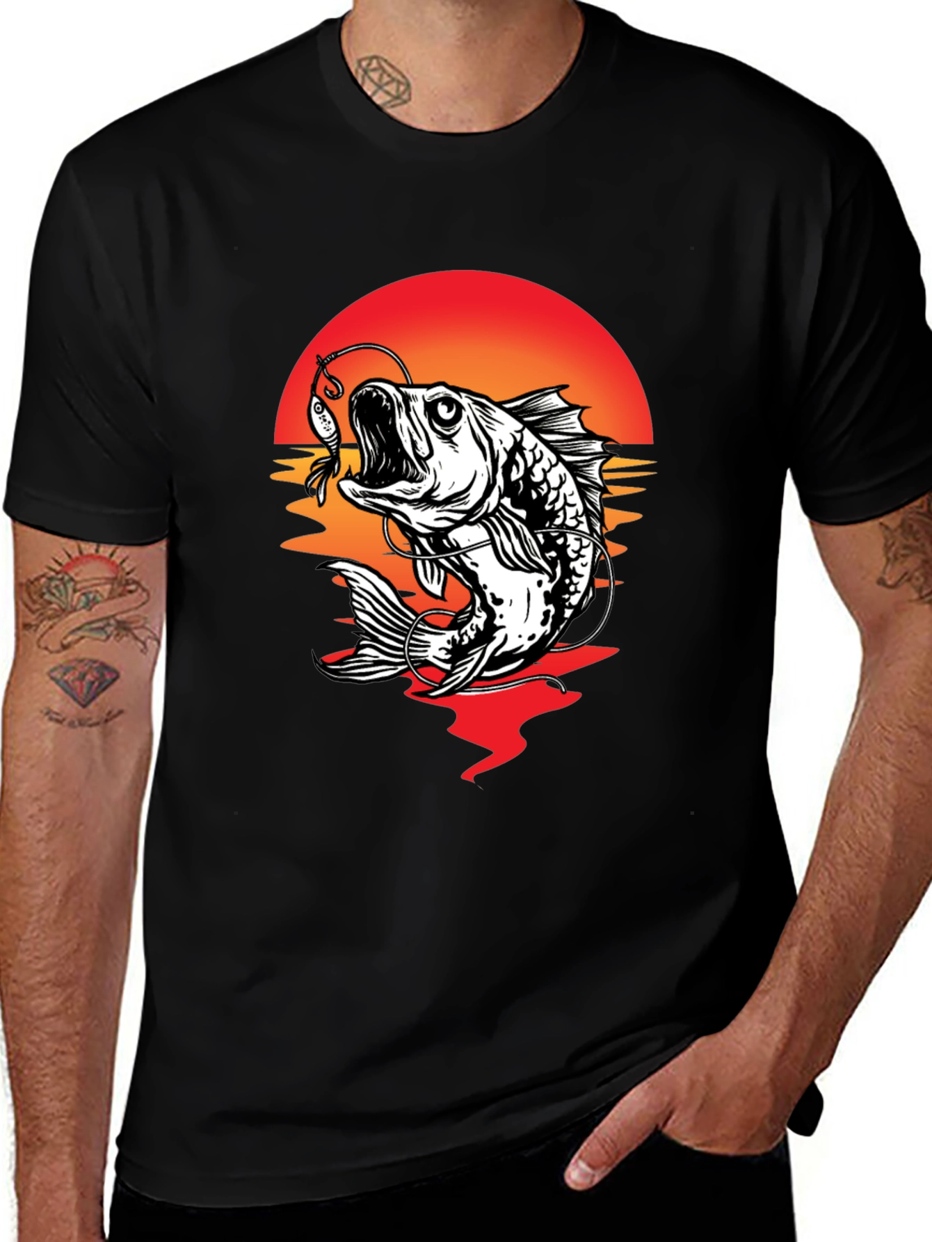 Bass Fishing Sunset Graphic Tee