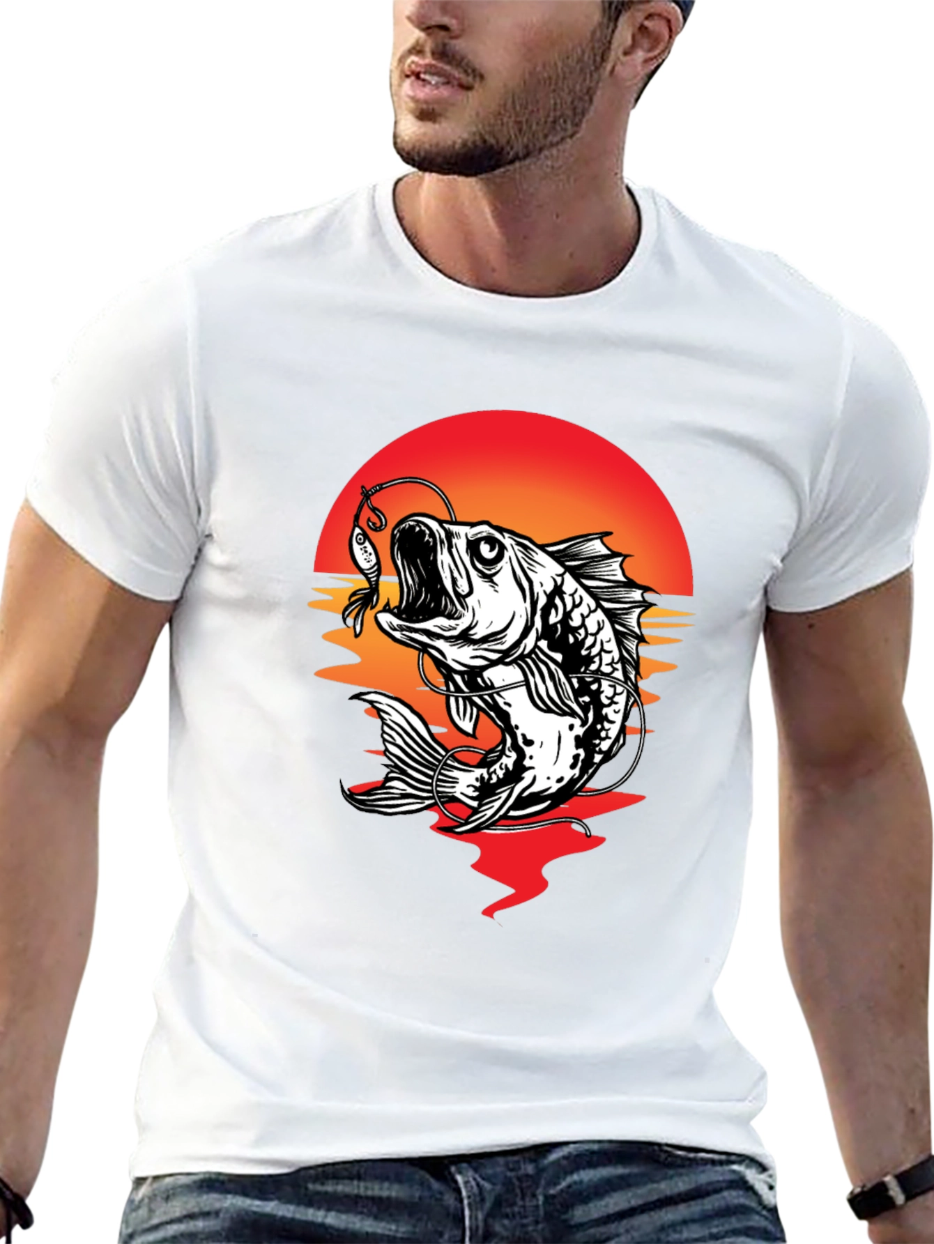 Bass Fishing Sunset Graphic Tee