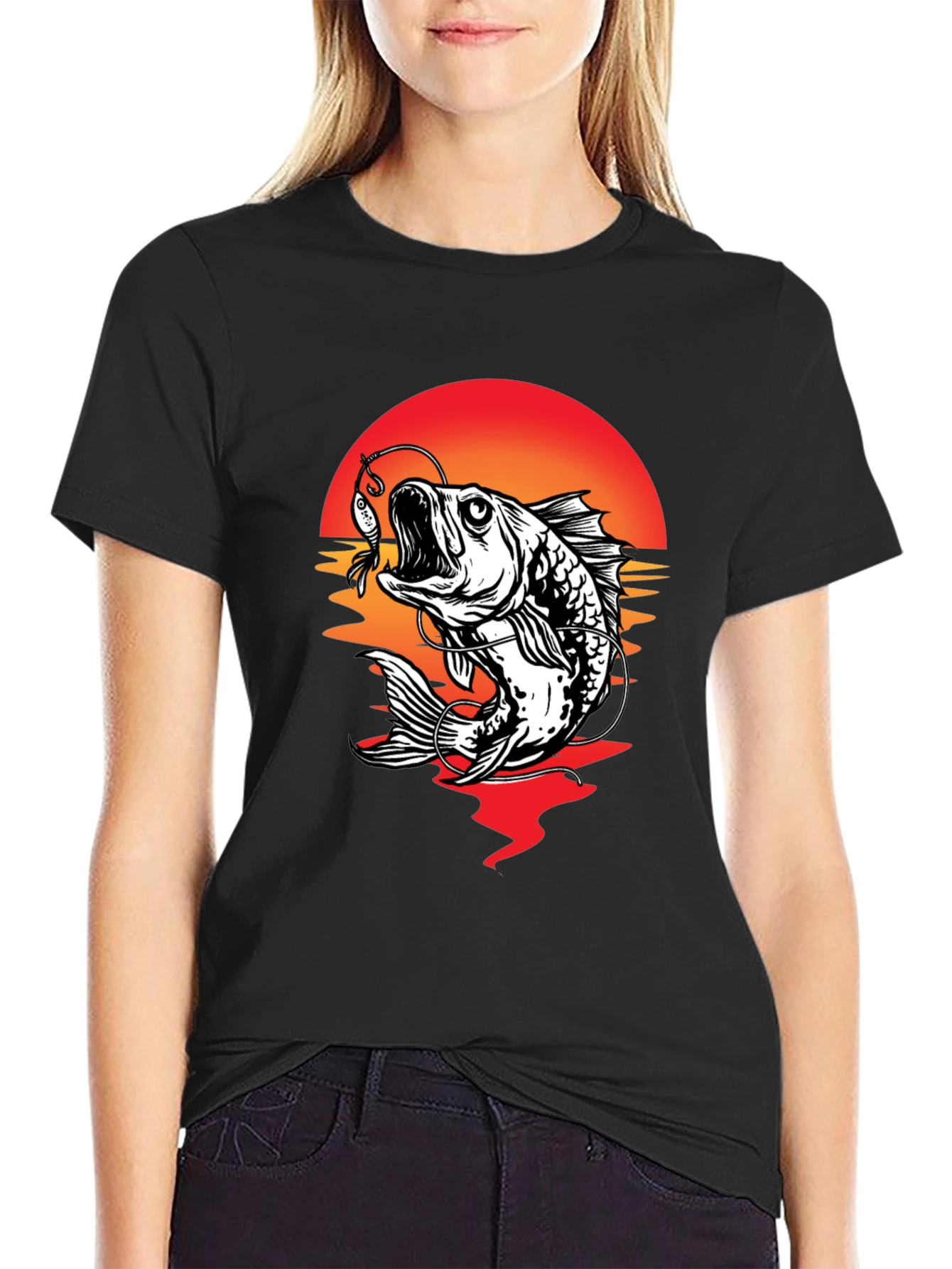 Bass Fishing Sunset Graphic Tee