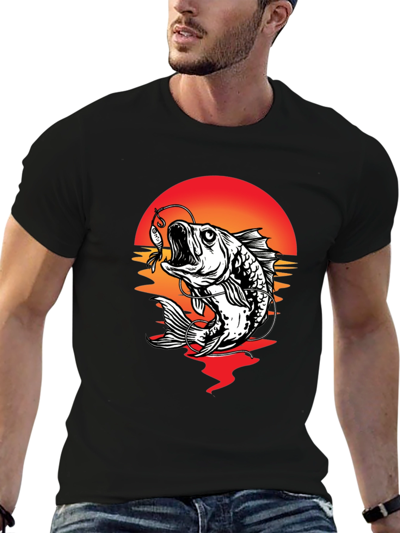 Bass Fishing Sunset Graphic Tee
