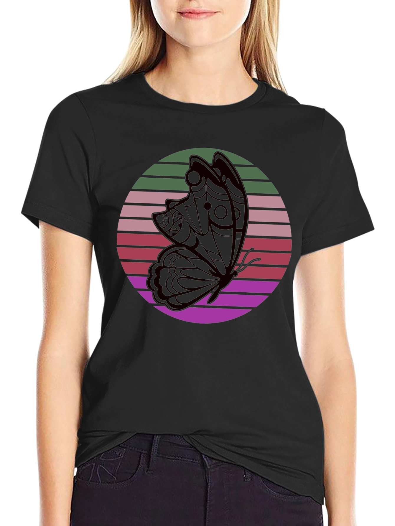 Retro Butterfly Black T-Shirt